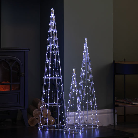 81cm Set of 3 Light up Christmas Dewdrop Cone Tree with 654 White LEDs