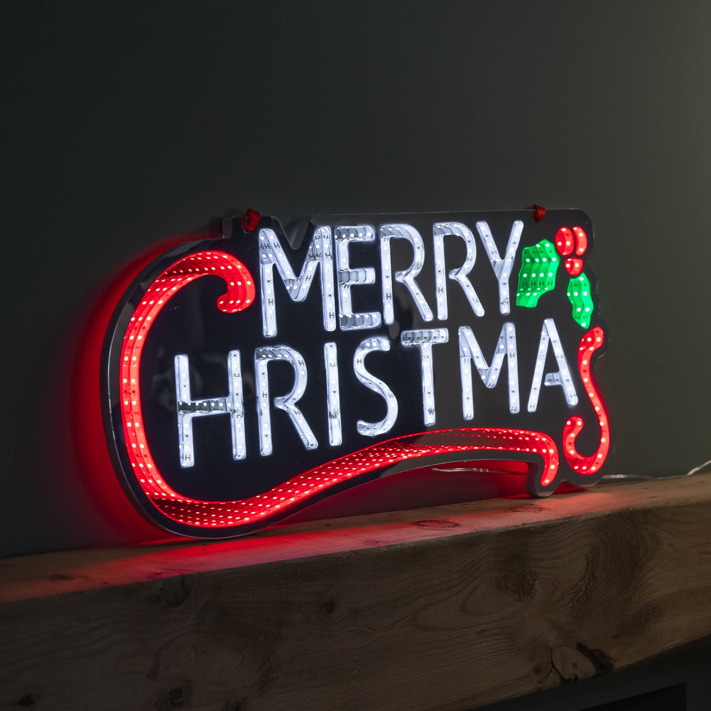 60cm Light up Hanging Merry Christmas Infinity Mirror Decoration with LEDs