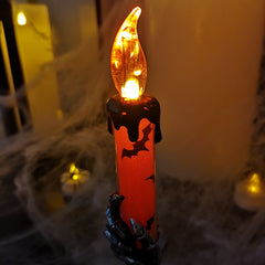 LED Halloween Skull Hand Flickering Candle Decoration in Silver