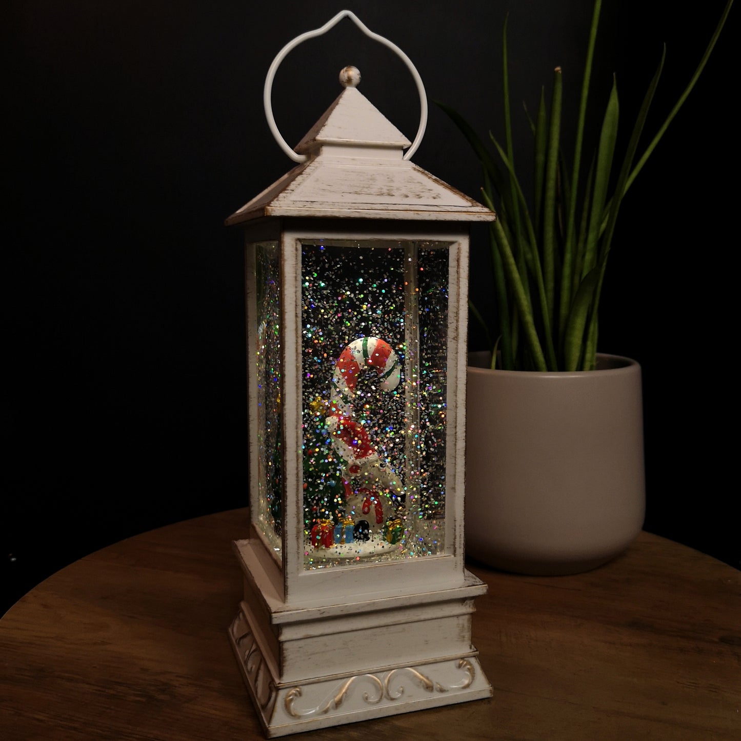 29cm LED Christmas Glitter Water Spinner Antique Lantern Snowy Mouse Scene