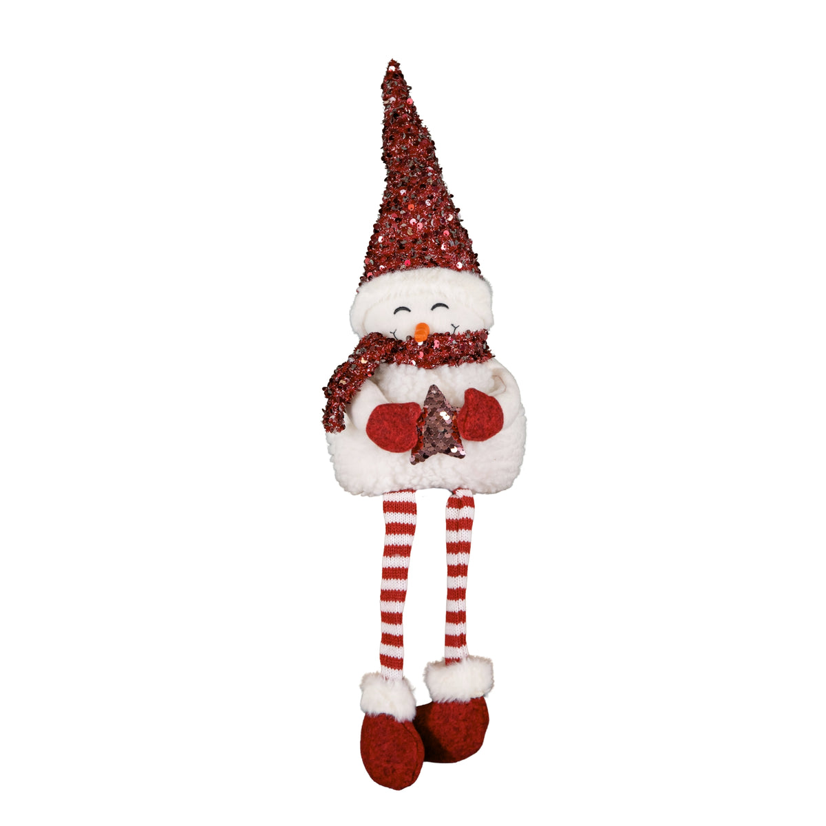 37cm Sitting Soft Fabric Snow Girl Christmas Decoration with Dangly Legs