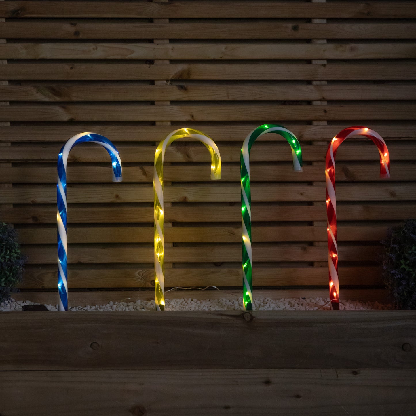 Set of 4 Battery Operated Light up Multi-Coloured Candy Cane Christmas Path Lights