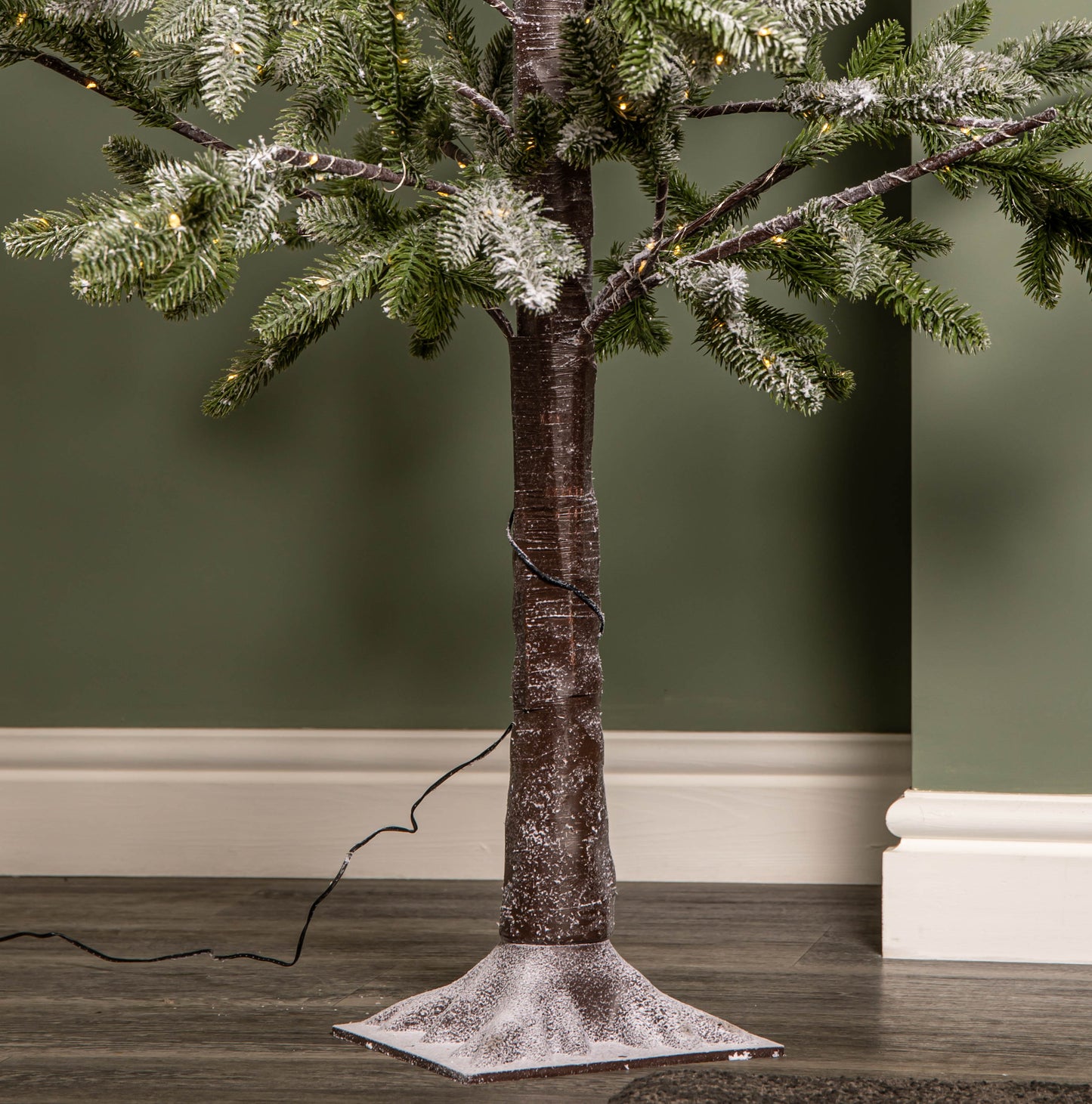 6ft (1.8m) Light up Noel Snow Christmas Tree with 312 Warm White LEDs & Brown Stand