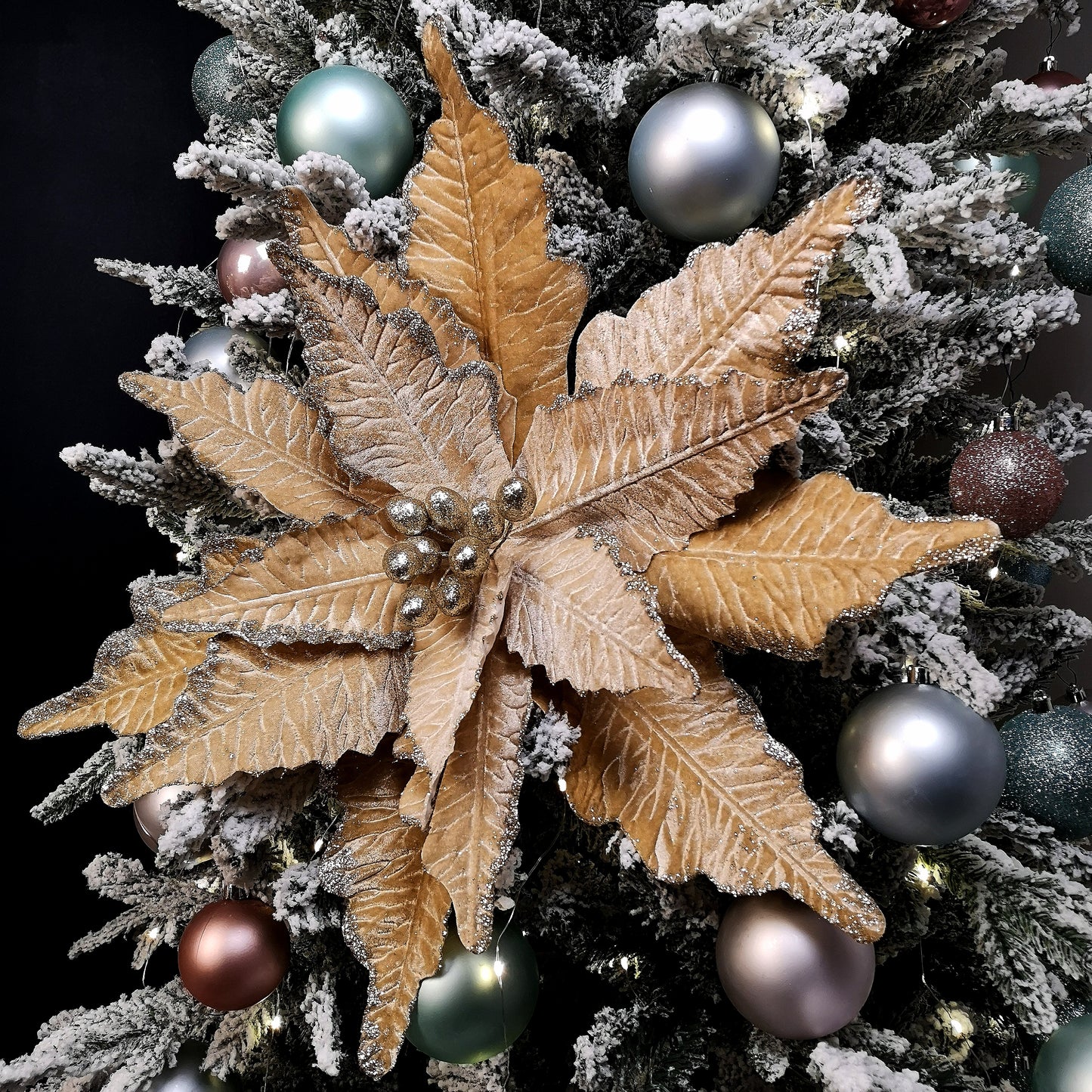 68cm Champagne Gold Velvet Poinsettia Stem Christmas Decoration 