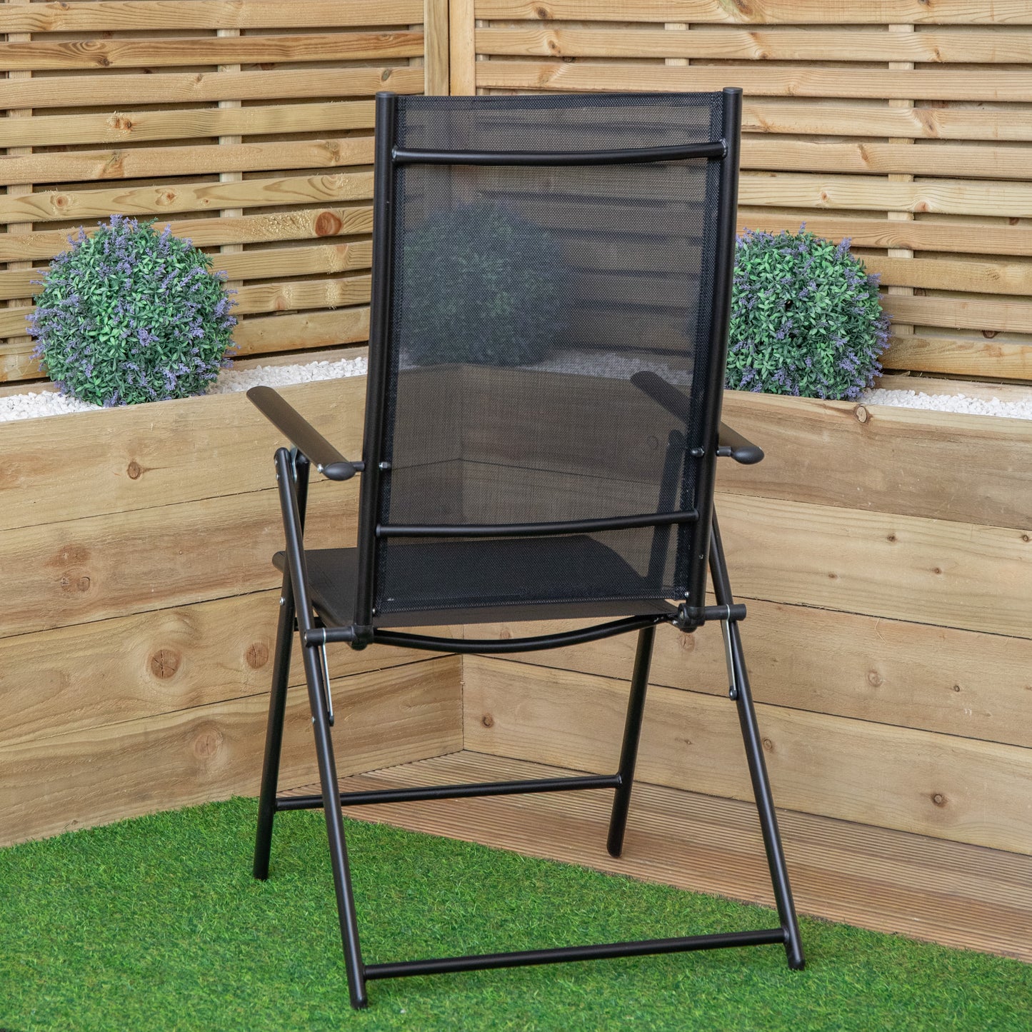 2 x Multi Position High Back Reclining Garden / Outdoor Folding Chair in Black