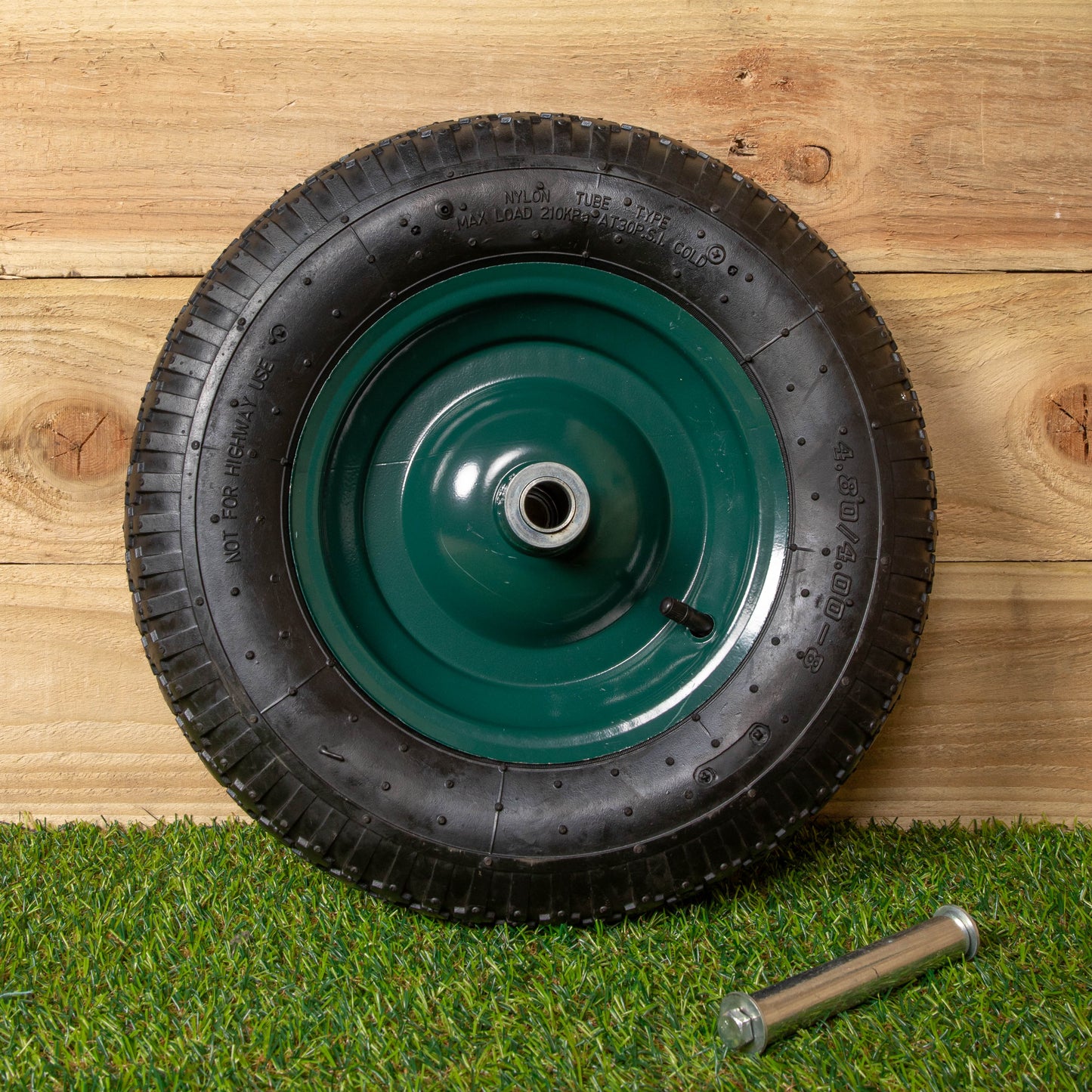 Replacement 16" x 4" Pneumatic Heavy Duty Garden Wheelbarrow Wheel & Axel In Green