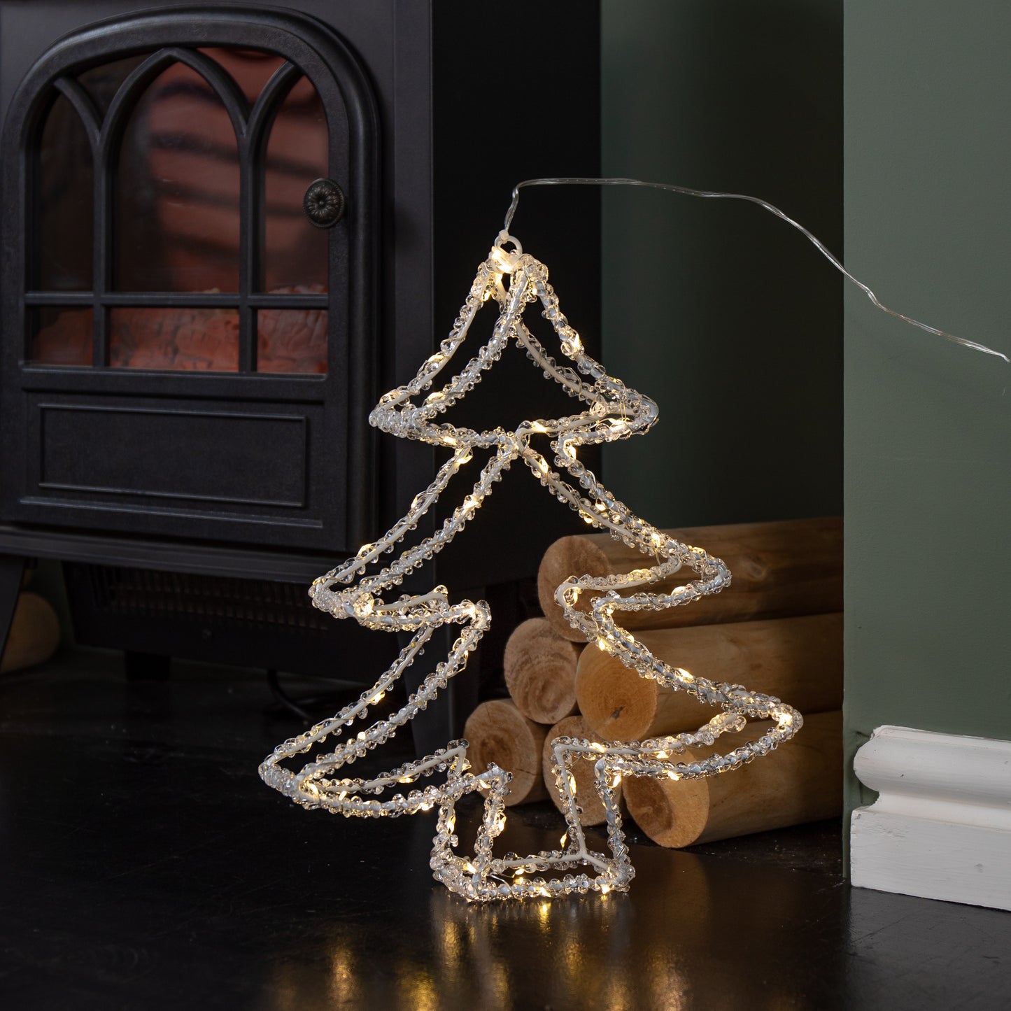 34cm Light up Acrylic Christmas Tree with 80 Warm White Static & Flashing LEDs