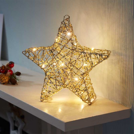 30cm Battery Operated Gold Weave Wonder Starlet Christmas Star with LEDs