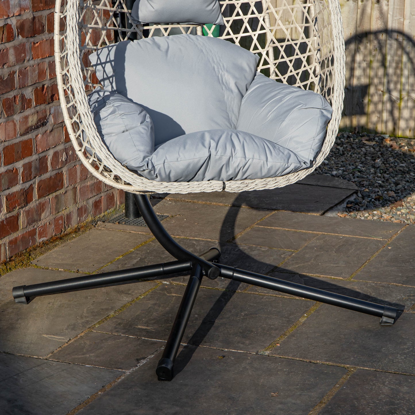 Samuel Alexander Hanging Garden Rattan Egg Chair with Steel Frame and Waterproof Cover in Cool Grey