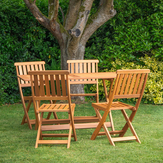 Outdoor 4 Person Folding Rectangular Wooden Garden Dining Table Chairs Set