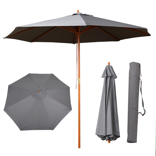 Samuel Alexander 2.7m Outdoor Wooden Garden Parasol Sun Shade with Carry Bag in Grey