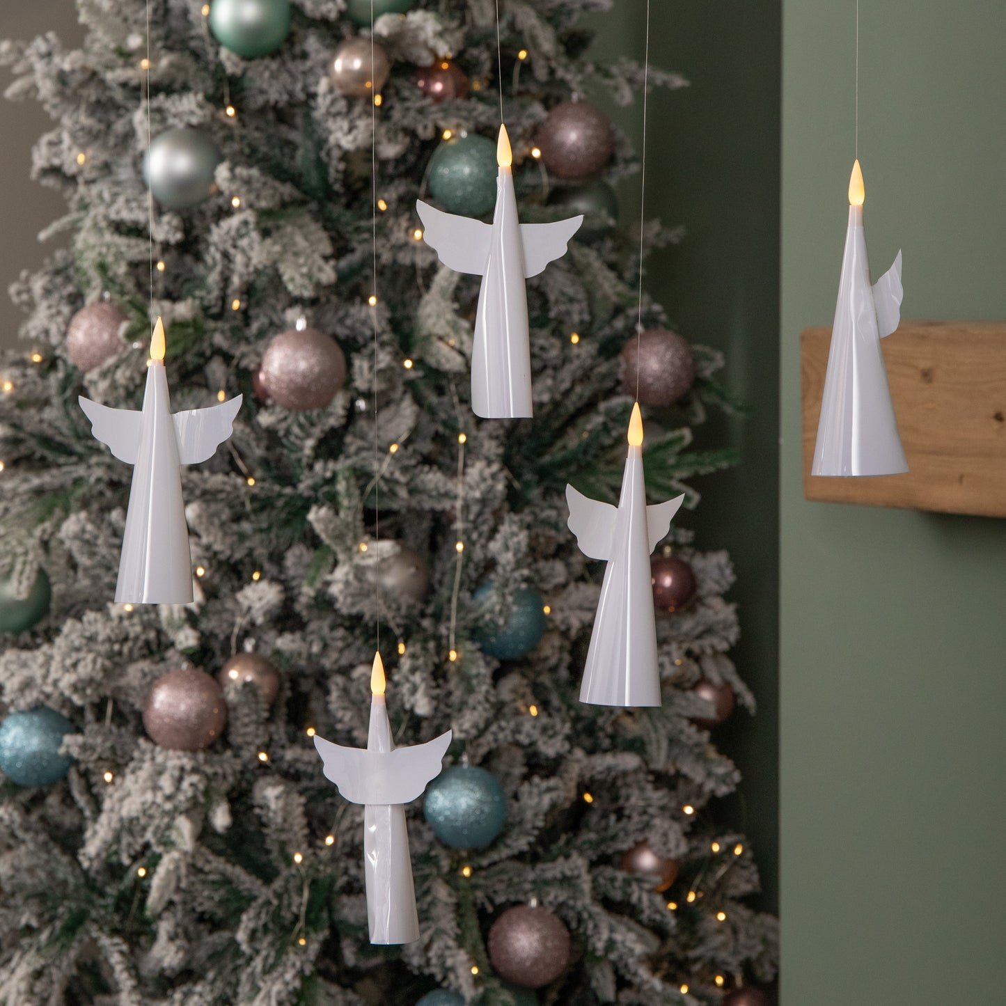 Set of 5 16cm Battery Operated Floating Christmas Angel Candles with Warm White LEDs