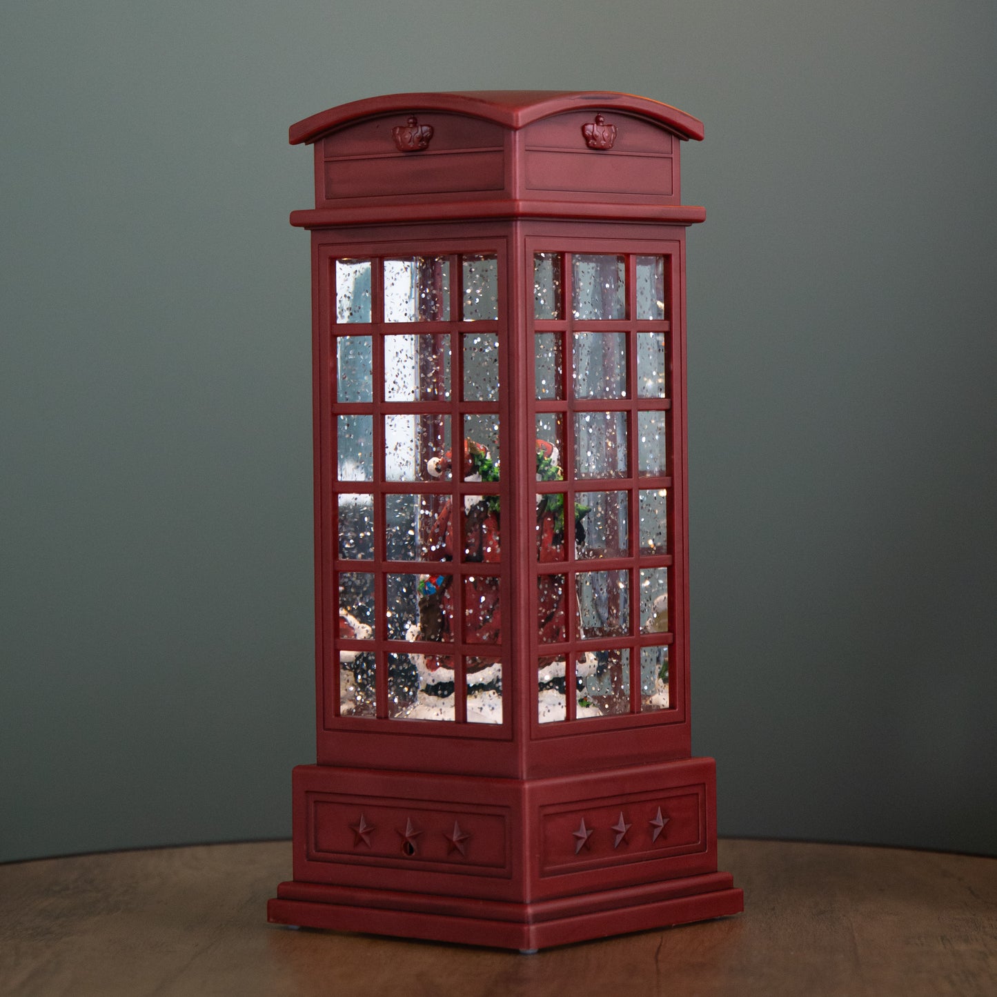 25cm Battery Operated Light up Christmas Phone Box Water Spinner with Santa Scene & LEDs