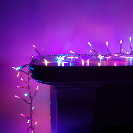 Factory Seconds: 960 LED 12.4m Premier Cluster Indoor Outdoor Multi Function Mains Operated Christmas Lights with Timer on Clear Cable in Rainbow