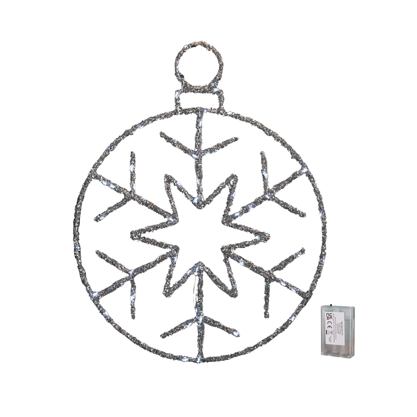 49cm Battery Powered Light up Silver Christmas Snowflake Ball with Twinkling LEDs