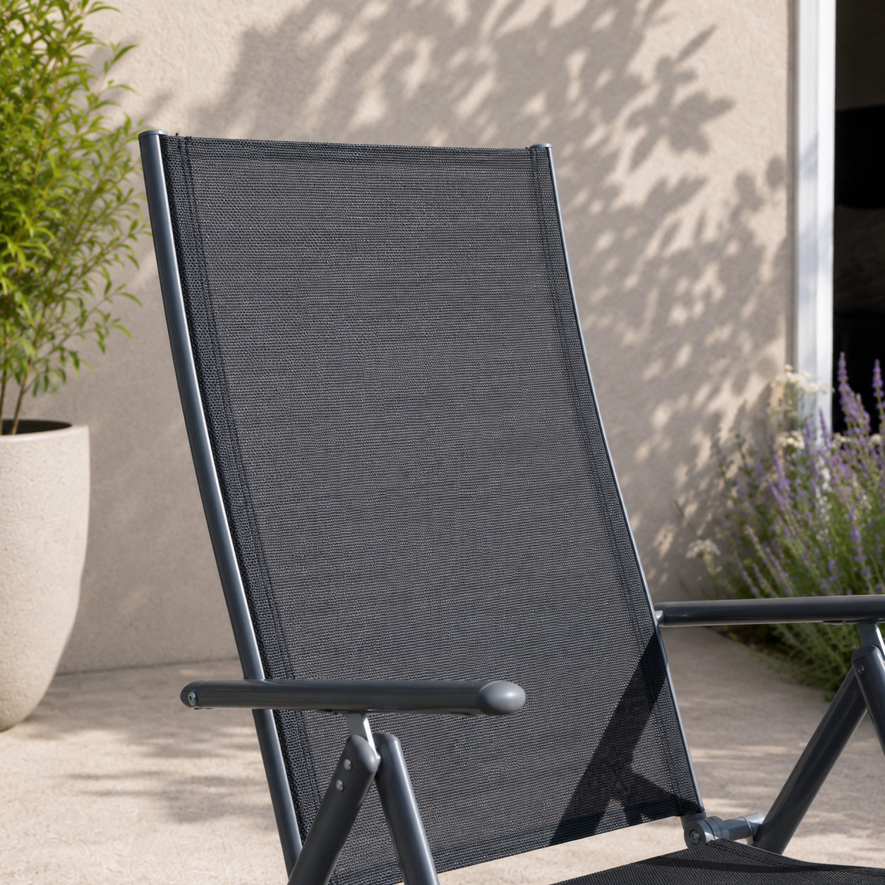 Outdoor Garden Patio Multi Position Reclining Folding Chair in Black and Silver