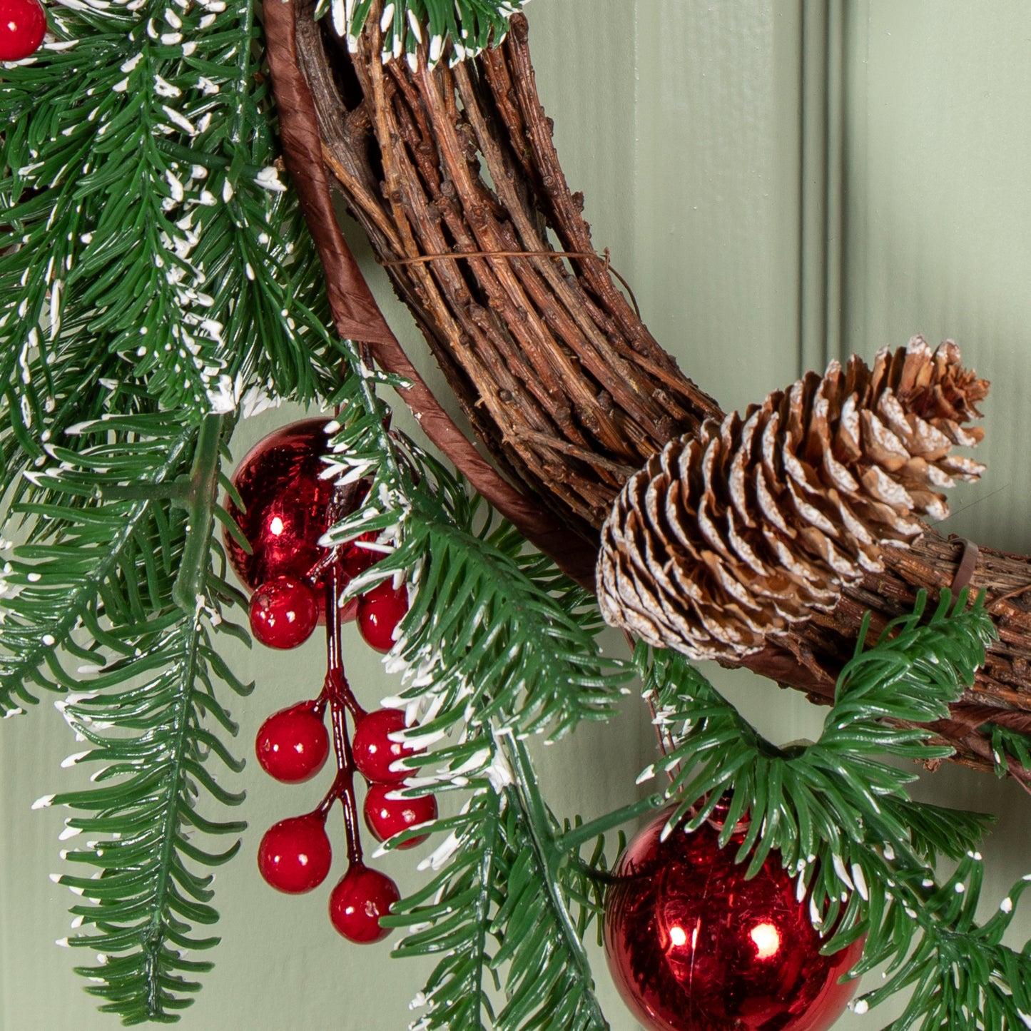 50cm Christmas Pinecone Wreath with Red Berries and Baubles