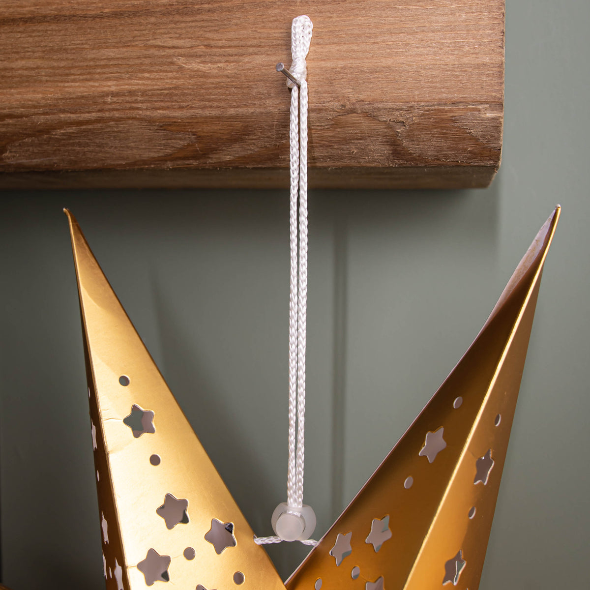 50cm Battery Powered Light up Gold Origami Hanging Christmas Star with LEDs