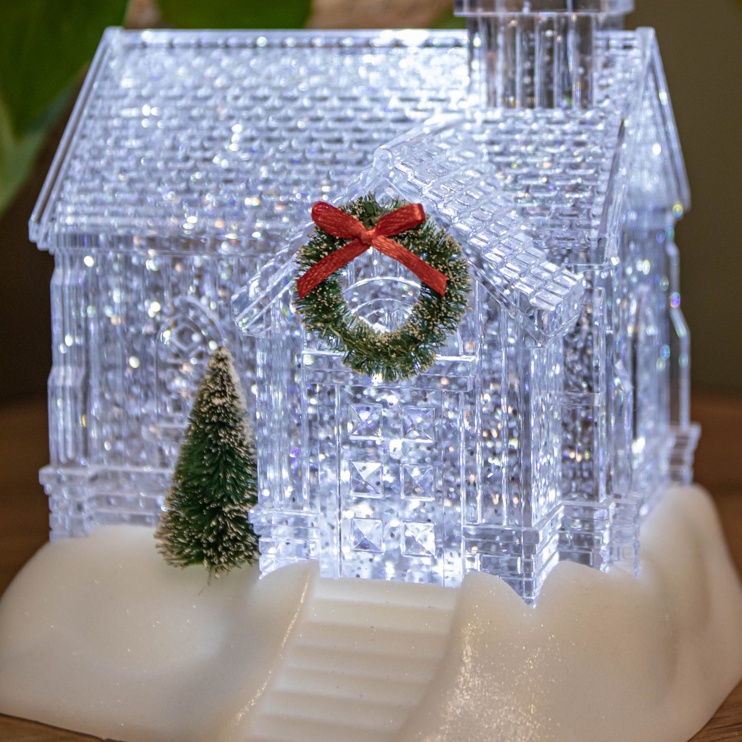 23cm Battery Operated Light up Christmas Church with Swirling Glitter and LEDs 