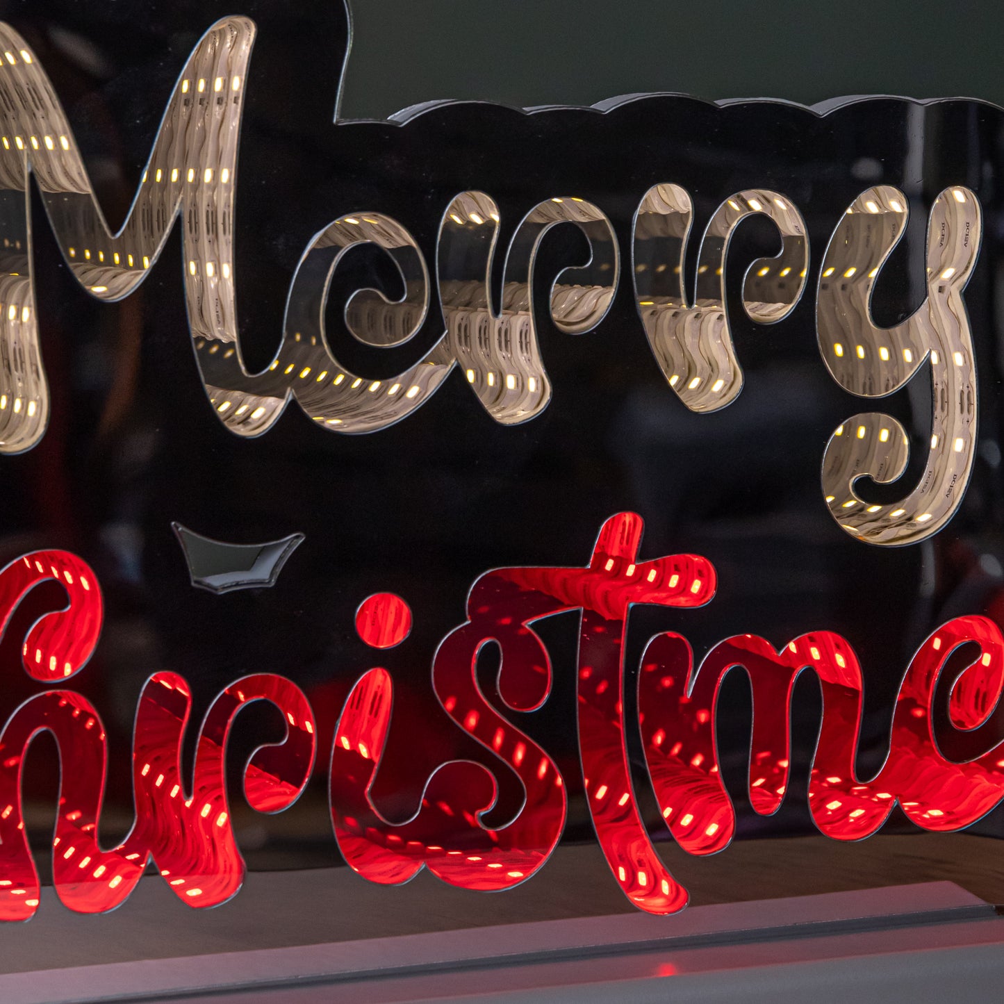 32cm Light up Merry Christmas Infinity Light with Red & White LEDs on Base
