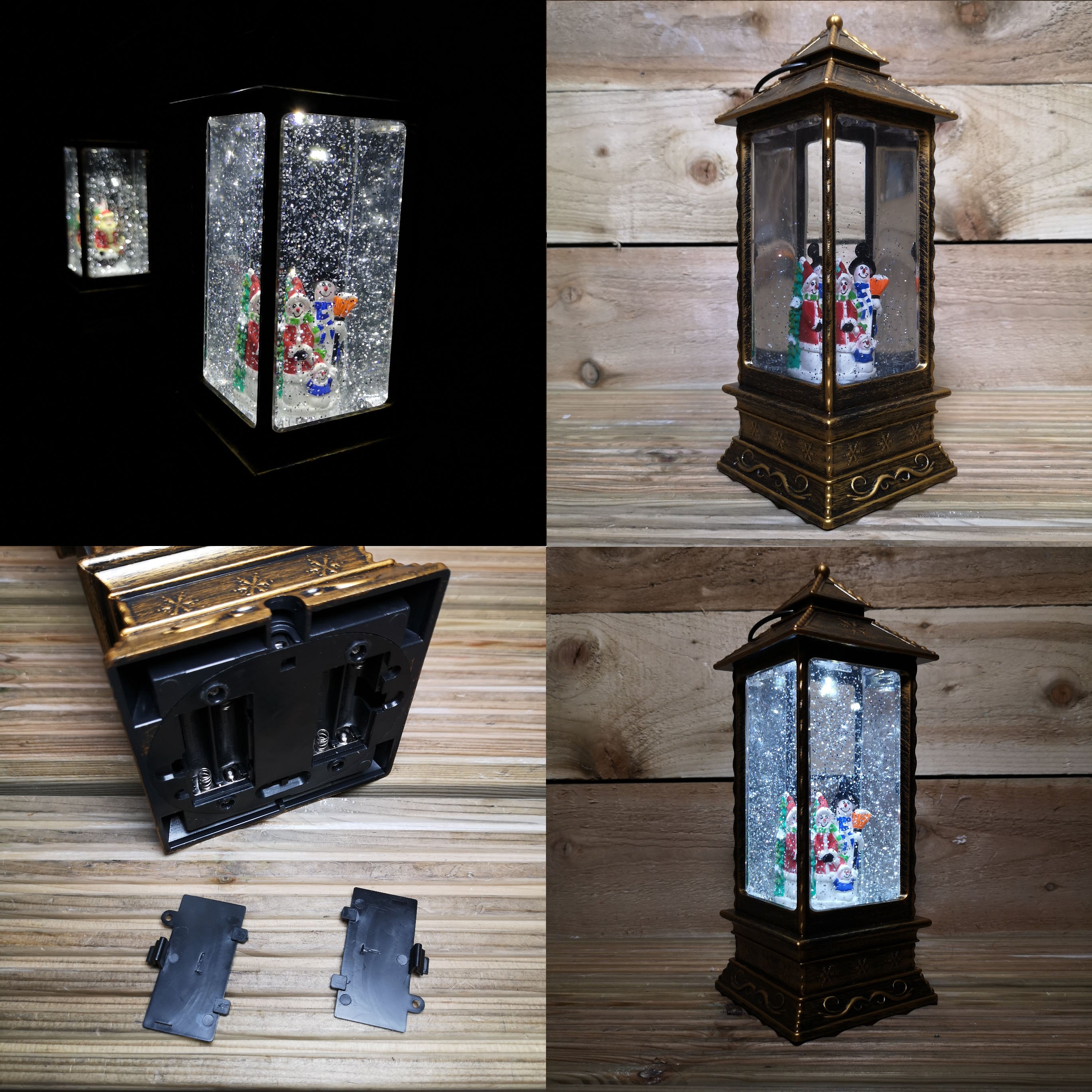 27cm Premier Christmas Dual Powered Water Spinner Antique Effect Lantern with Snowman Scene 