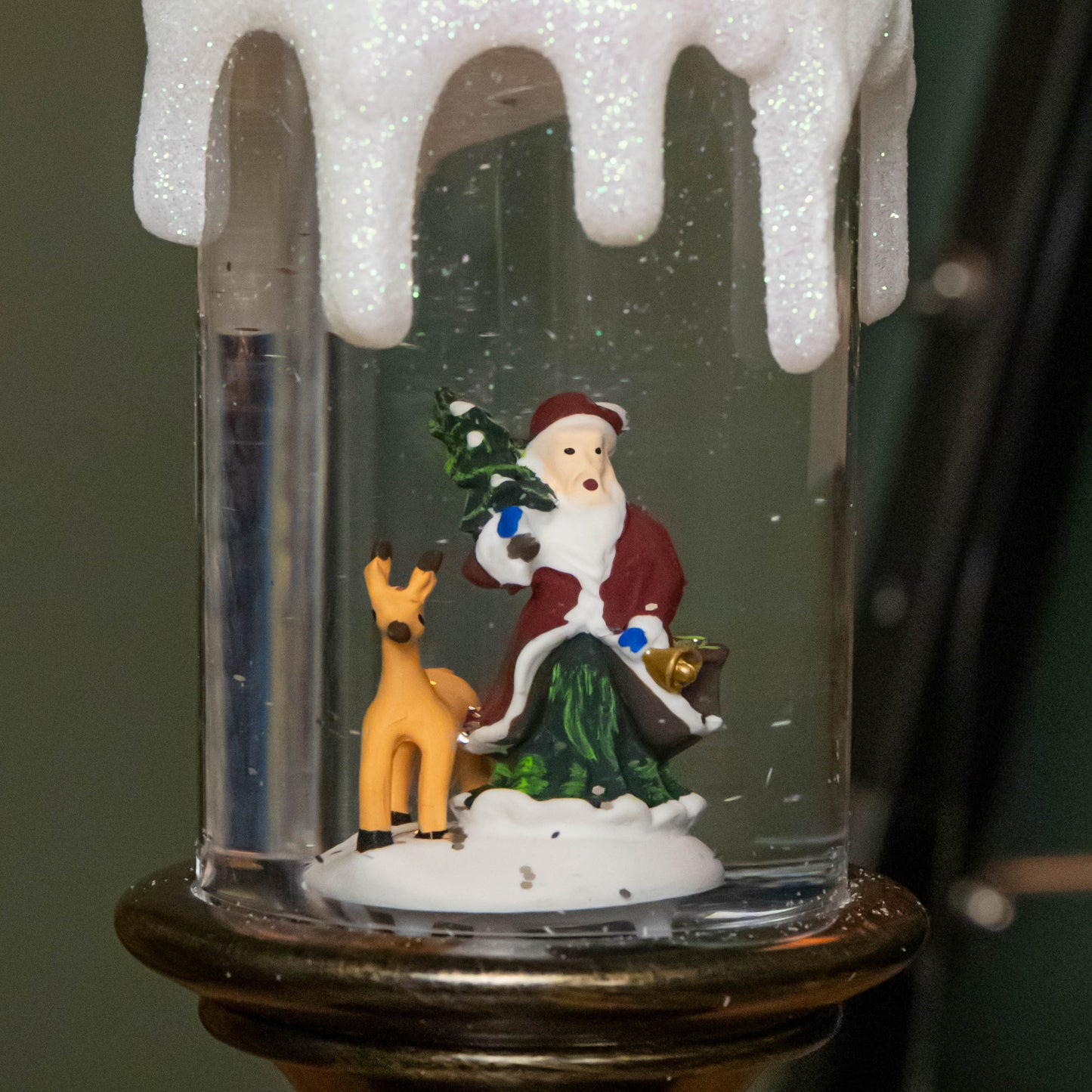 25cm Snowtime Dual Power LED Water Spinner Candlestick with Santa Scene