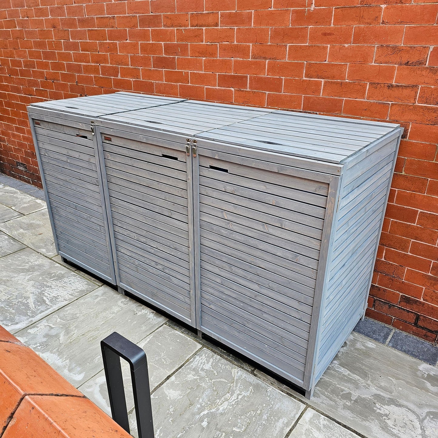 Factory Seconds 2.03m x 1.14m Large Grey Wooden Outdoor Garden Triple Wheelie Bin Store Storage for 3 Bins 