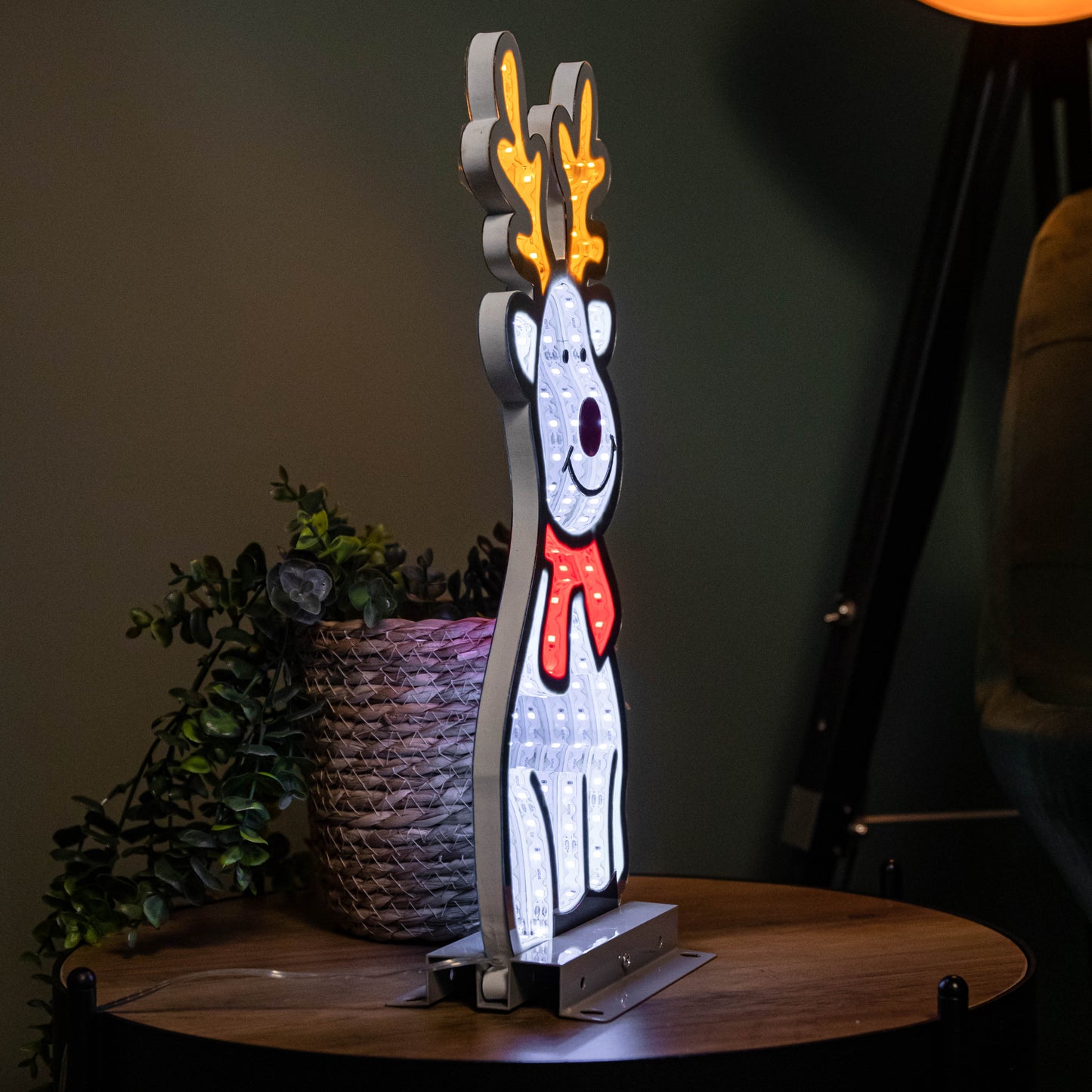 40cm Infinity Standing Christmas Reindeer with Metal Base, White and Red LEDs