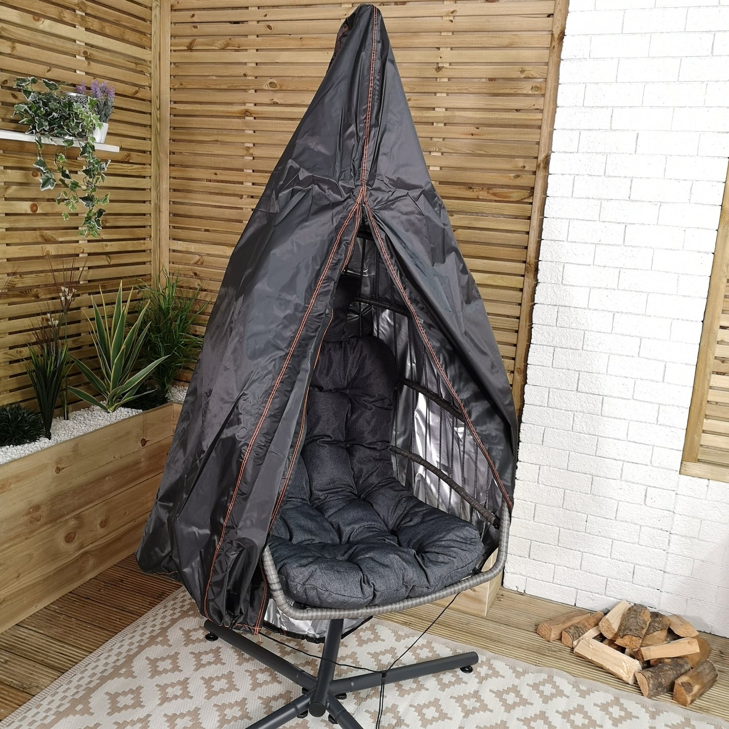 Factory Seconds: Samuel Alexander Grey Hanging Egg Chair With Stand Waterproof Cover And Cushions Steel Frame Rattan Outdoor Swing Chair Garden Seat Hammock Balcony Conservatory Furniture 