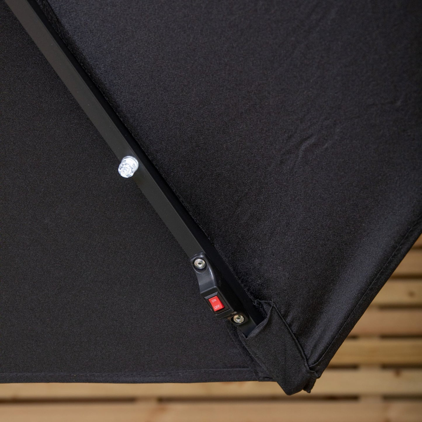 Outdoor 4 Person Round Glass Top Garden Dining Table Chairs With Black Banana Lit Parasol and Base Set