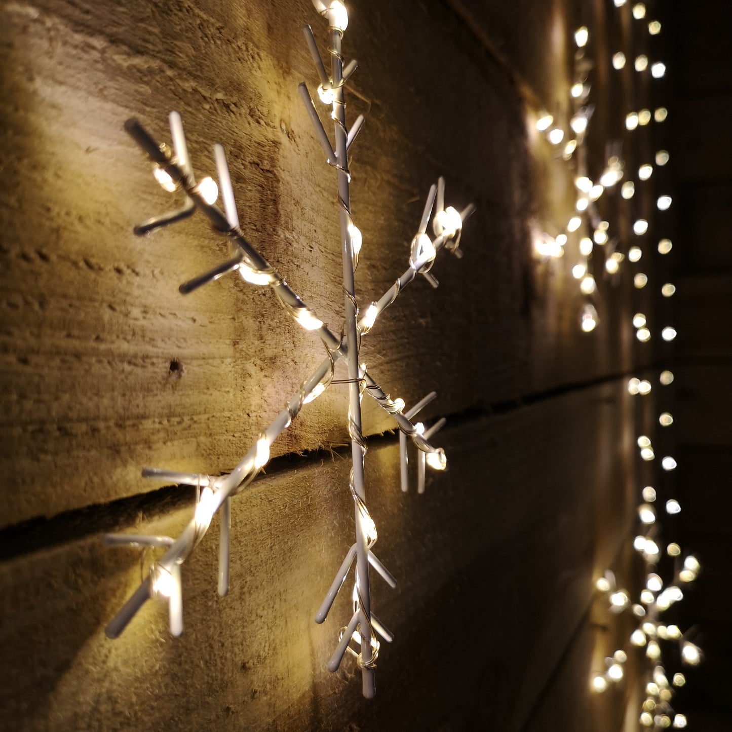 1.2m x 1.2m Light up Snowflake Pin Wire Christmas Curtain Lights with 339 Warm White LEDs