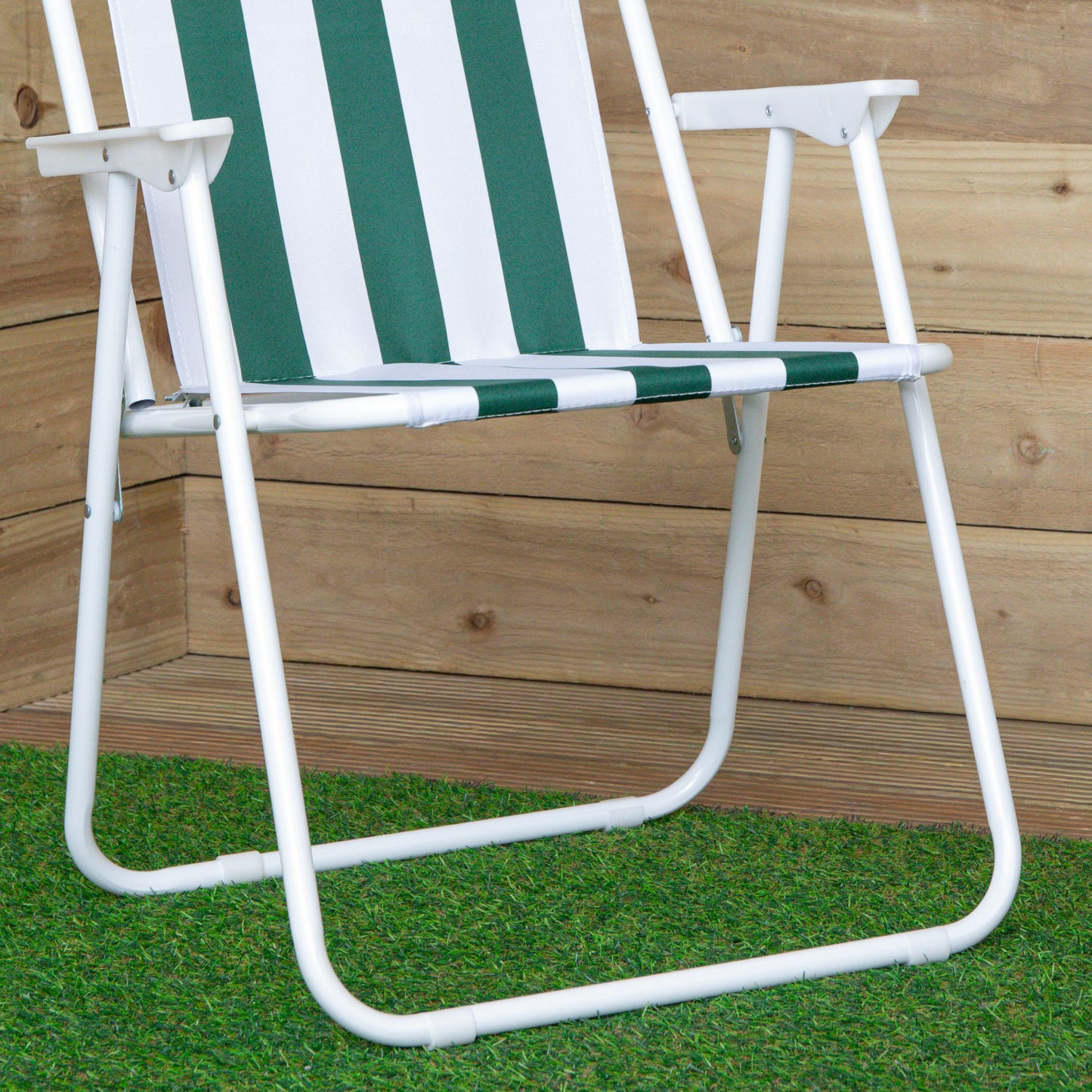 Green & White Striped Lightweight Folding Camping / Picnic / Garden Chair