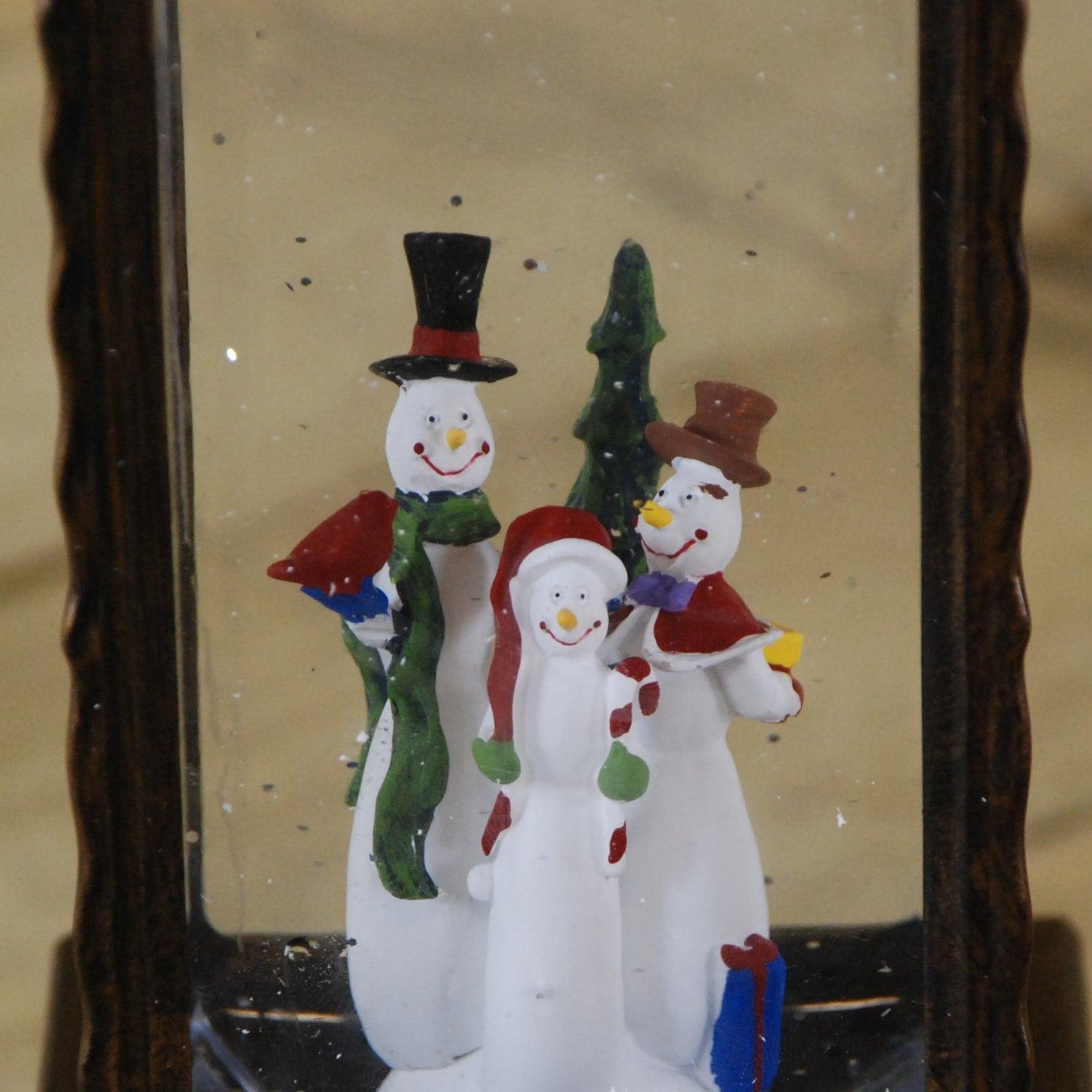 27cm Dual Power LED Christmas Glitter Water Spinner Rustic Lantern Snowman Scene