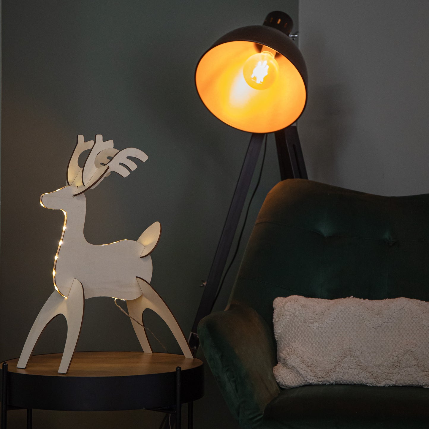50cm Battery Operated Light up 3D Wooden Christmas Reindeer with 31 Warm White LEDs