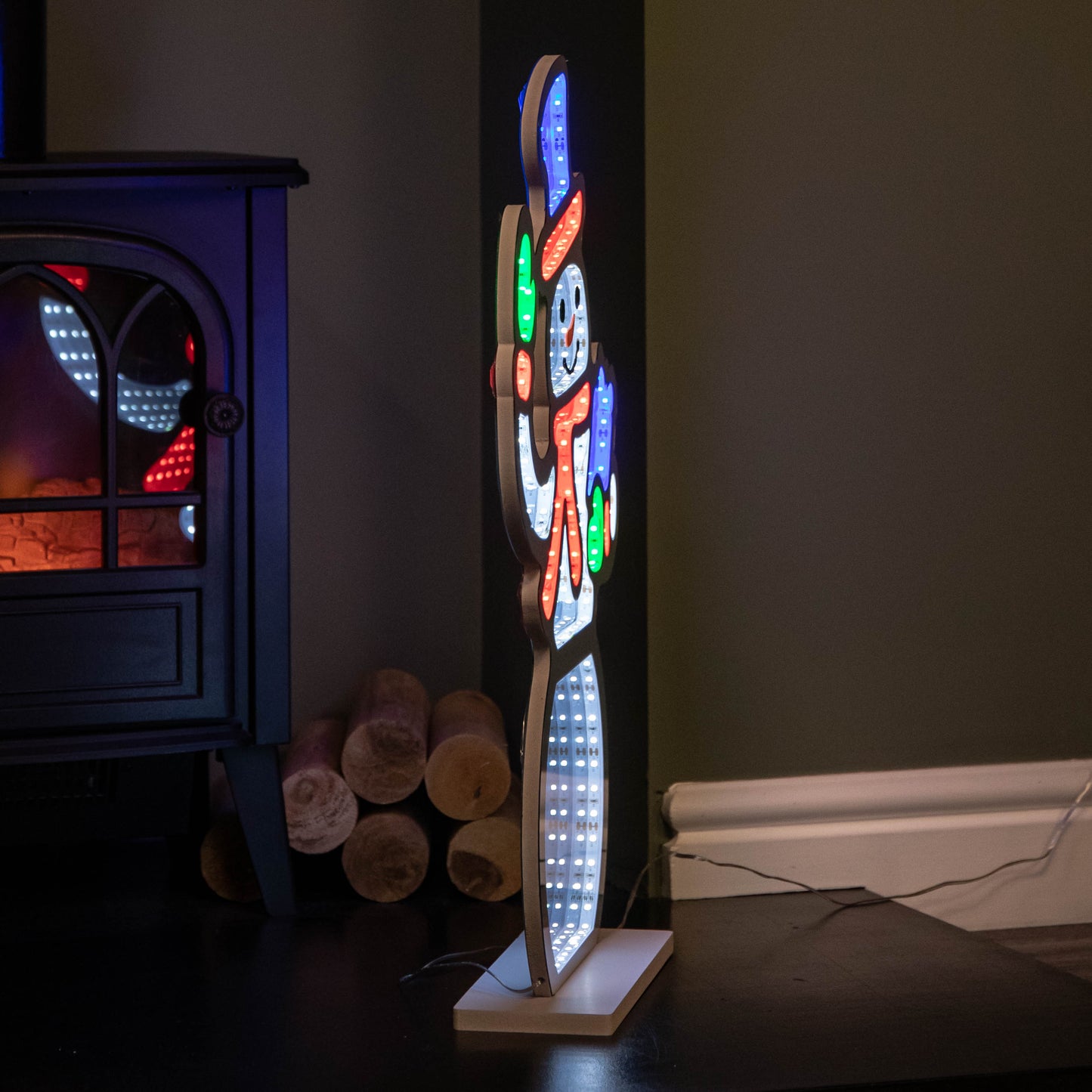 60cm Infinity Light up Standing Snowman Christmas Decoration with Multi-Coloured LEDs on Base