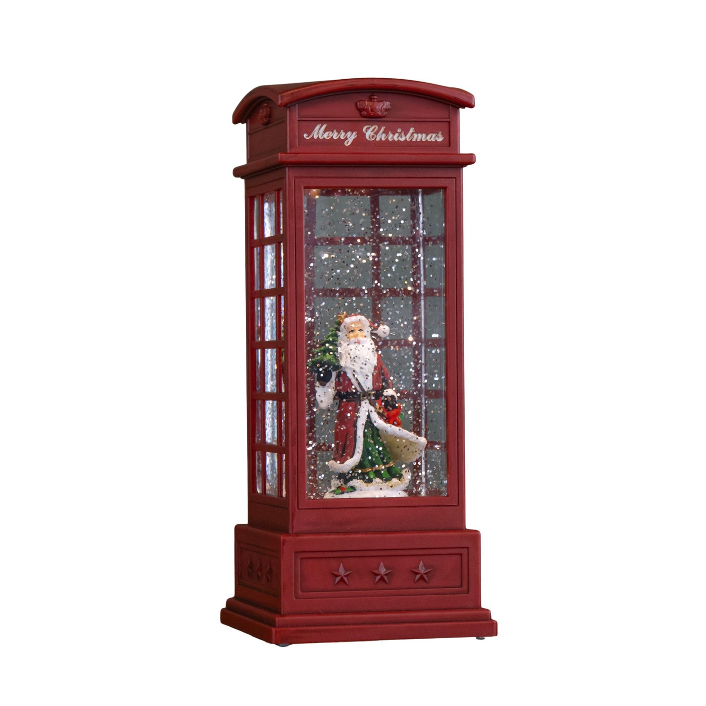 25cm Battery Operated Light up Christmas Phone Box Water Spinner with Santa Scene & LEDs