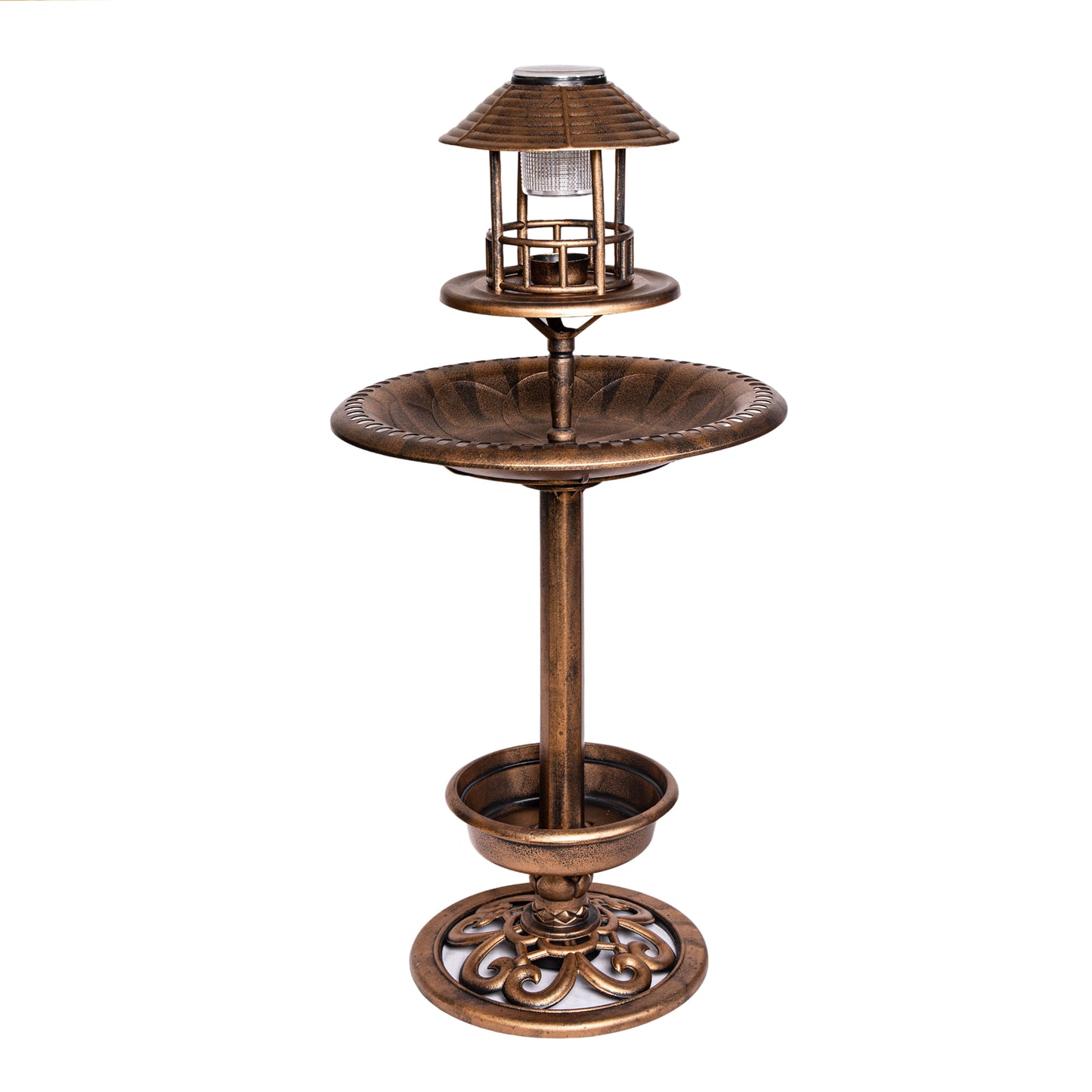 Factory Seconds: 1.1m Bronze Effect Resin Garden Bird Bath & Table with Solar Light