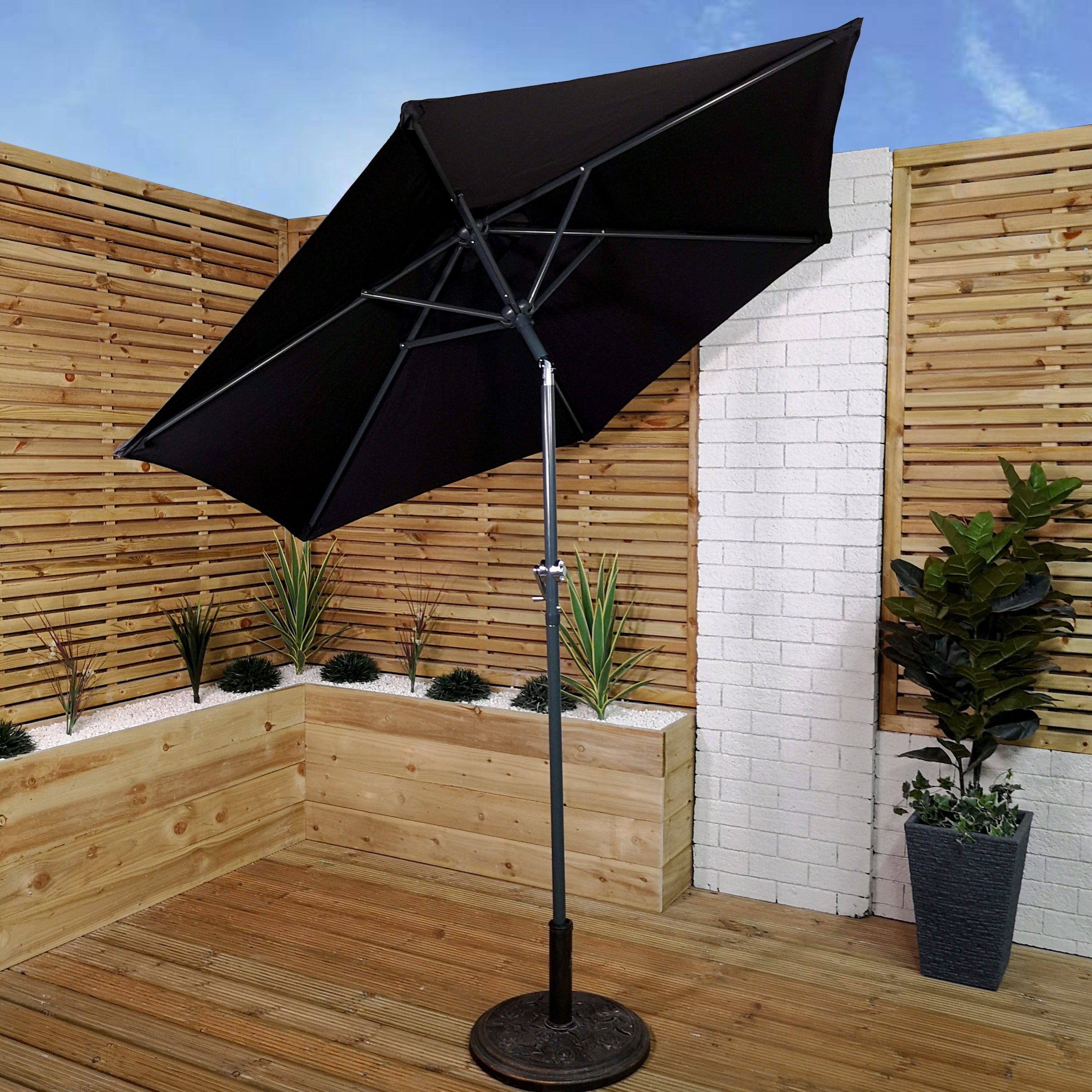 2m Aluminium Garden Patio Sun Shade Parasol with Tilt and Crank in Black