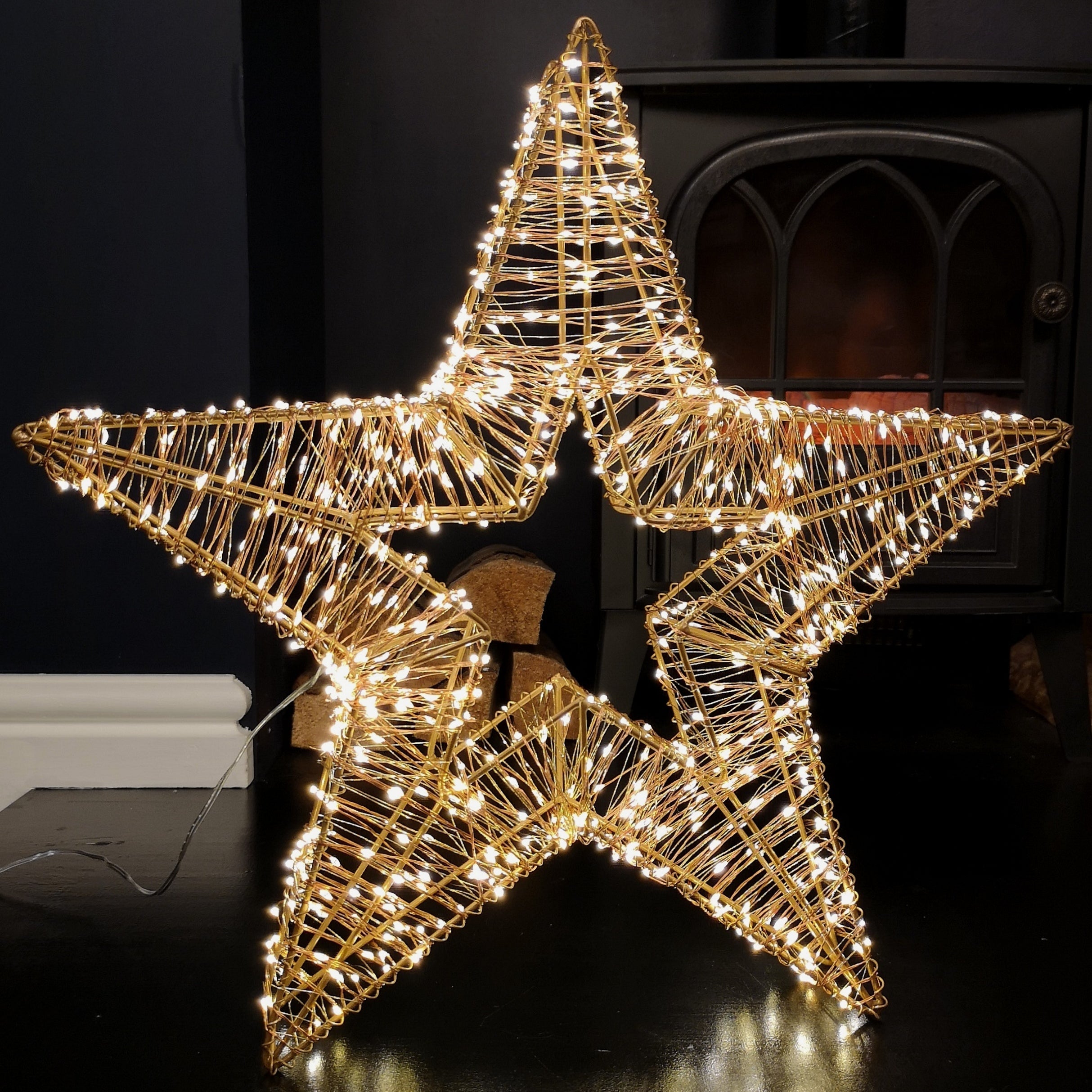 45cm Light Up Rose Gold Star Christmas Sculpture Decoration with 750 Warm White LEDs