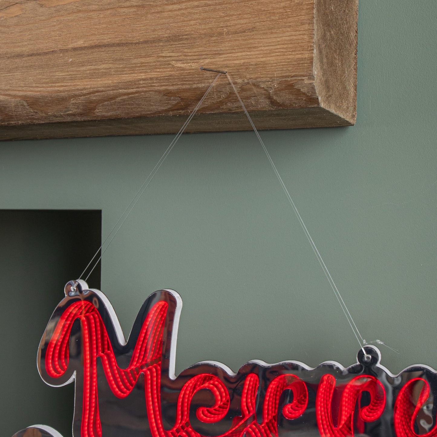 40cm Light up Hanging Merry Christmas Infinity Mirror Decoration with LEDs