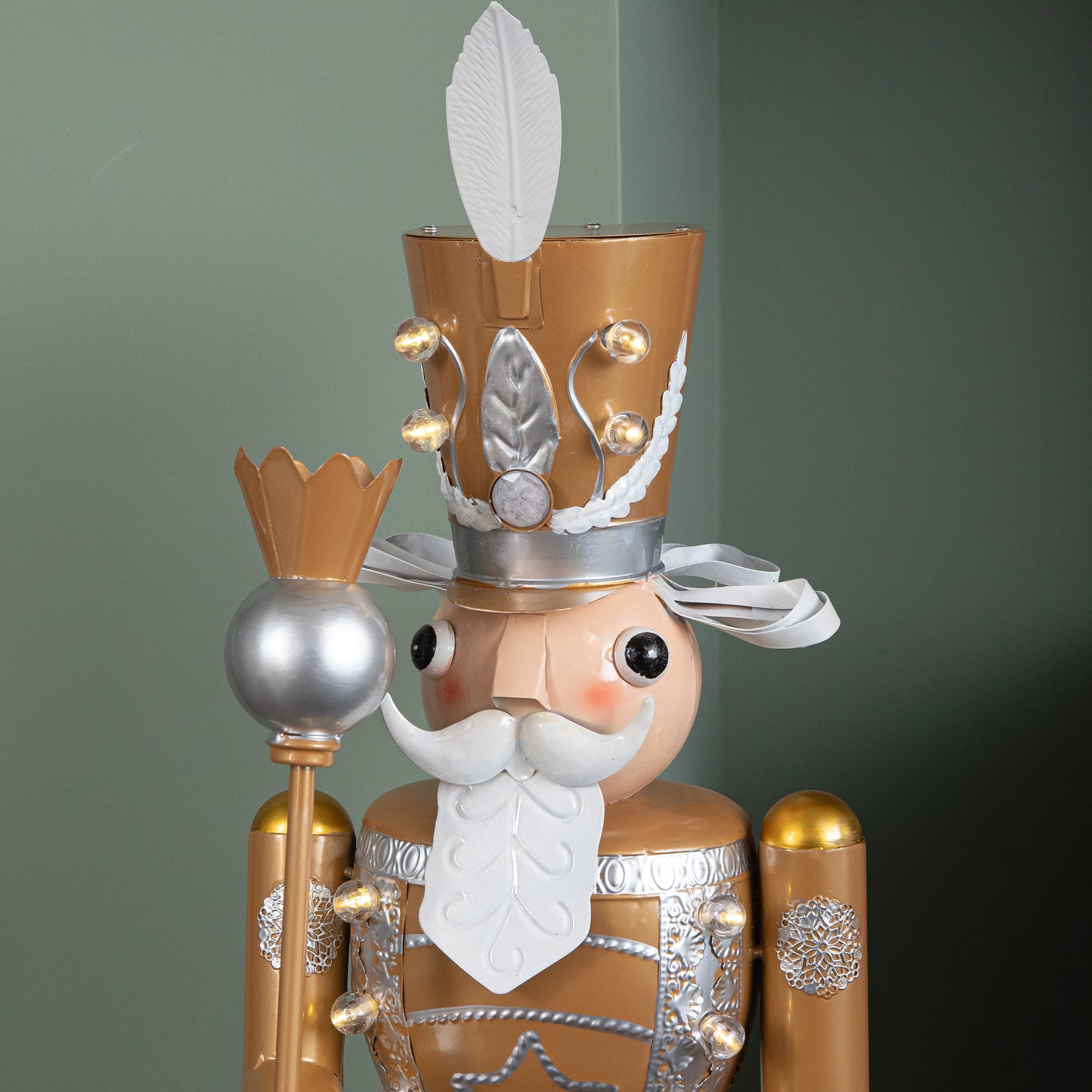 80cm Battery Operated Light up Gold Christmas Nutcracker with LEDs