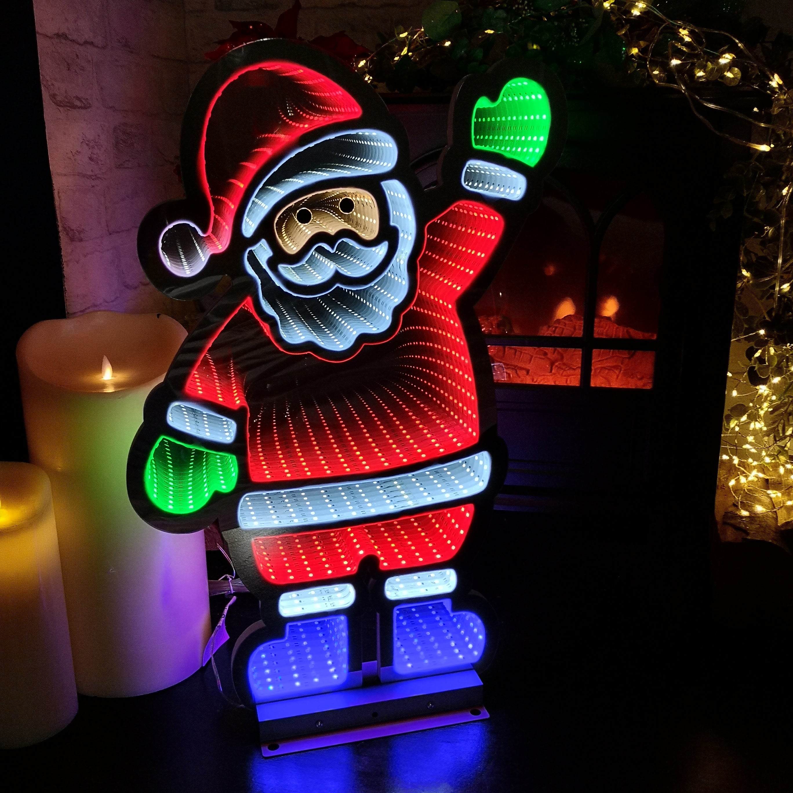 56cm LED Infinity Christmas Light Standing Santa Decoration with Metal ...