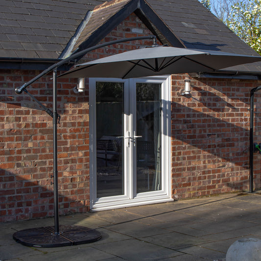 Factory Seconds 3m Cantilever Parasol in Grey with Crank Handle for Patio Garden Banana Parasol with UV Protection Outdoor Umbrella Sun Shades for Garden