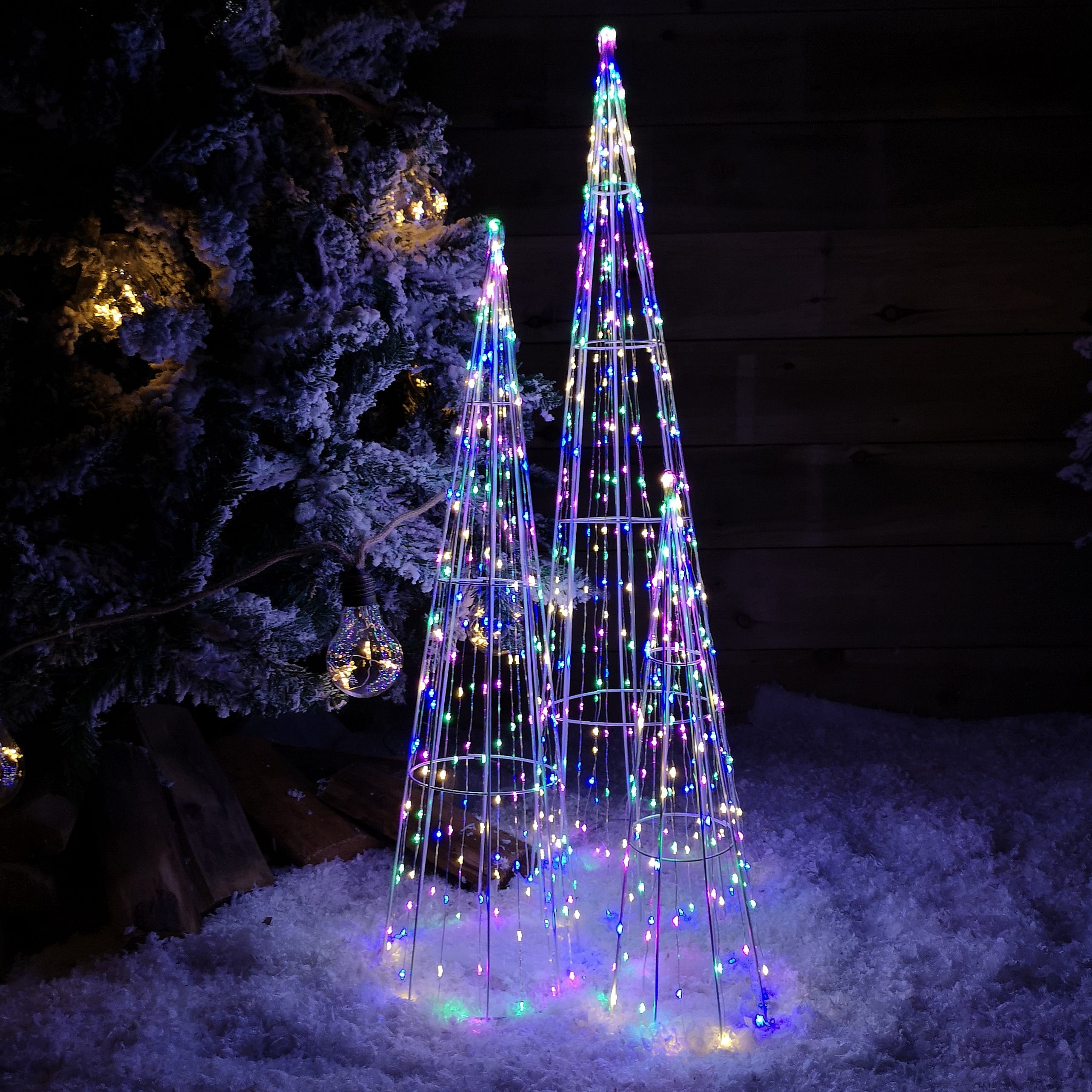 Multi Function LED White Tree Cone Trio with 640 Multi Coloured LEDs