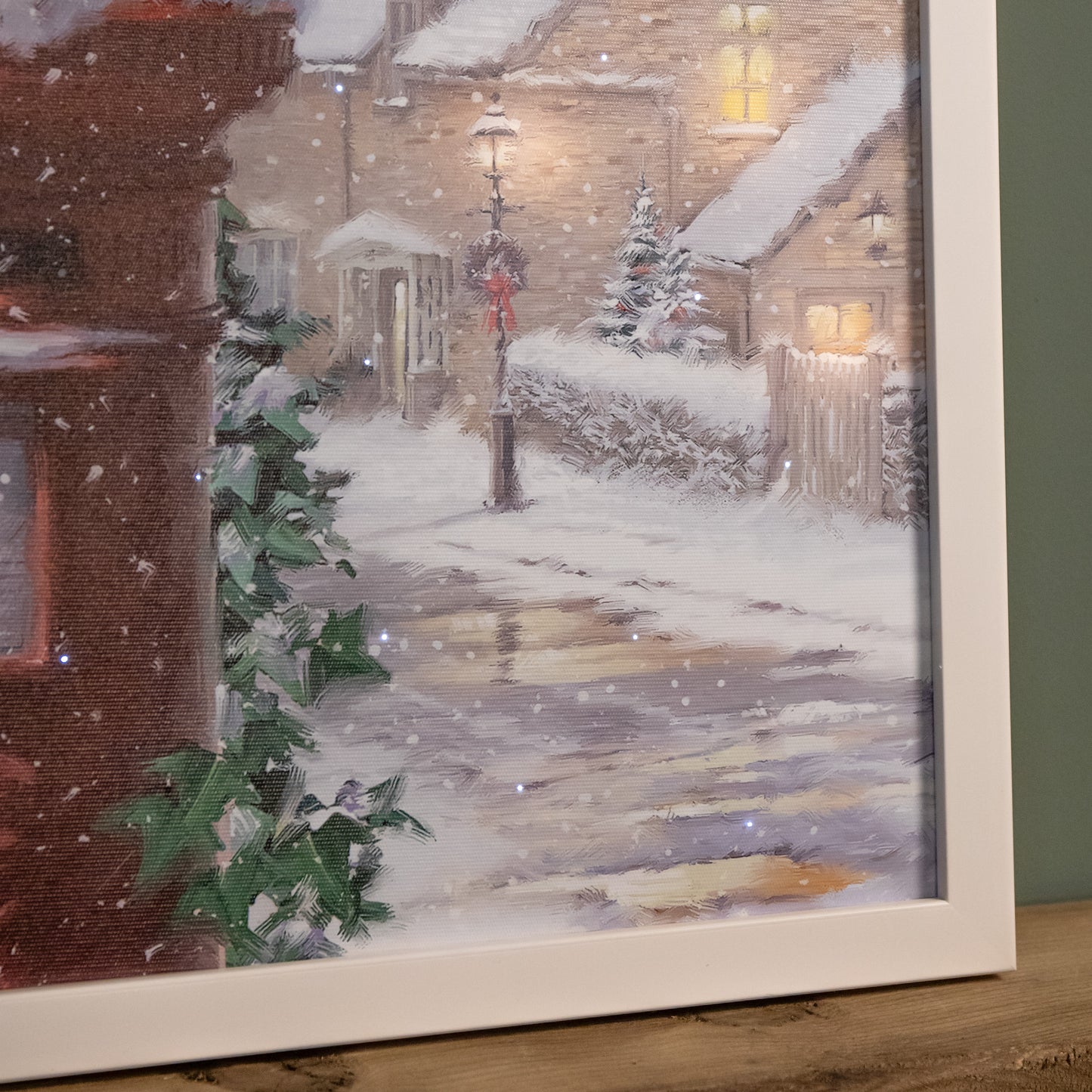 LED Battery Operated Fibre Optic Wall Art Canvas with a Robin and Postbox Christmas Decoration