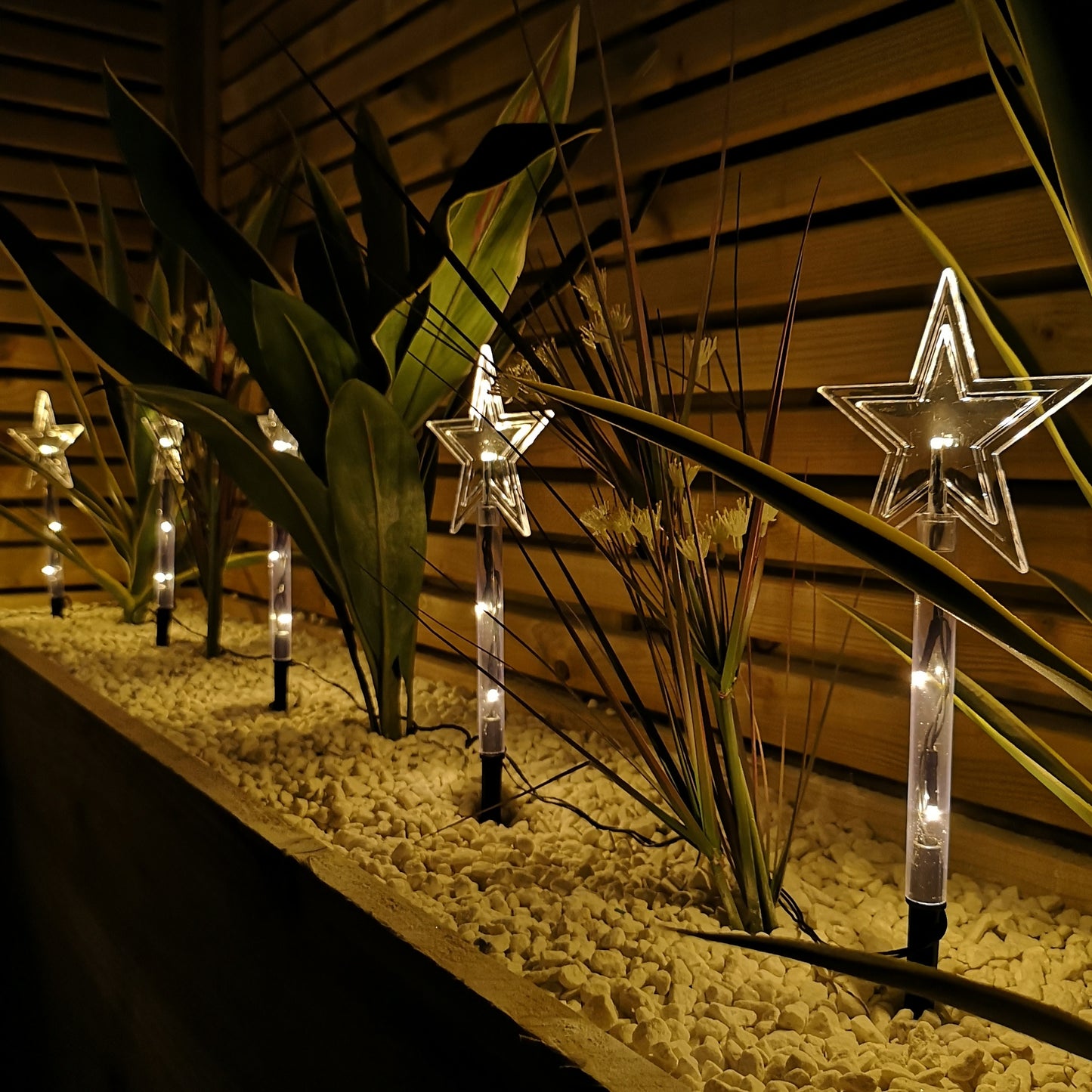 Set of 8 Battery Operated LED Warm White Star Path Lights Christmas Decoration with Timer