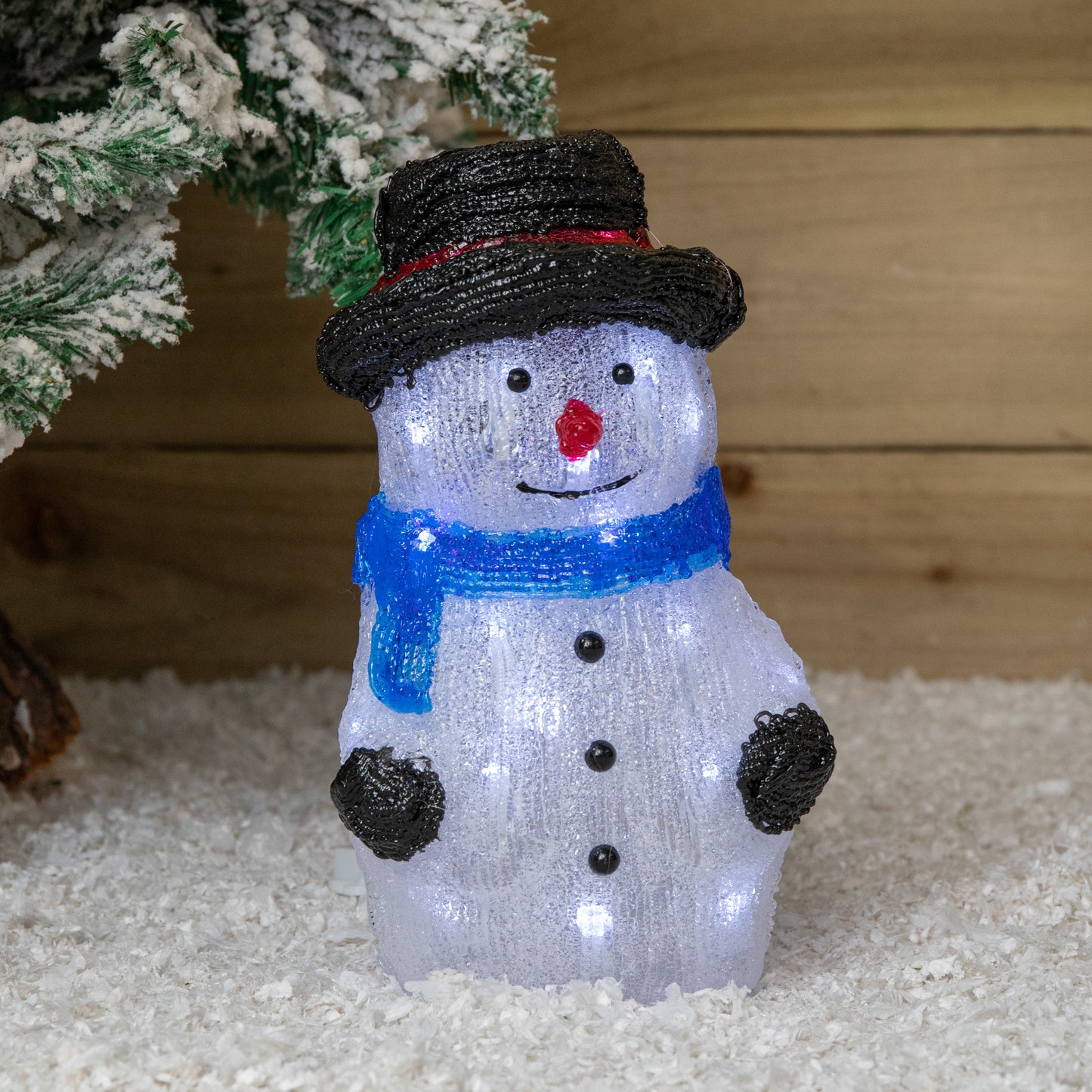 Factory Seconds: 27cm Battery Operated Light up Acrylic Christmas Snowman Decoration with White LEDs