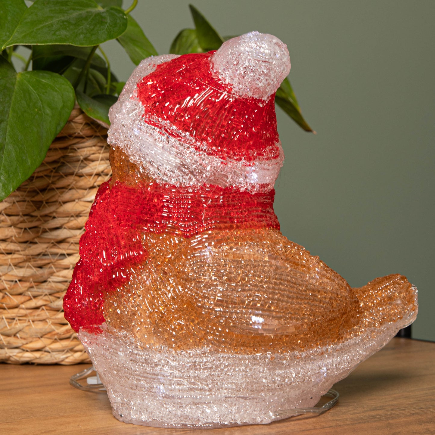 19cm Battery Operated Light up Acrylic Christmas Robin Decoration with 24 White LEDs