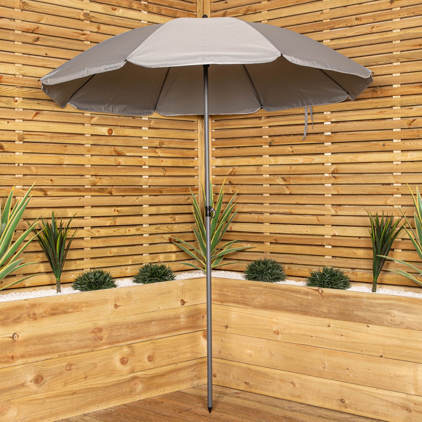 Factory Seconds: Samuel Alexander Outdoor 4 Seater Round Glass Top Table and Chairs Patio Set with Parasol in Grey