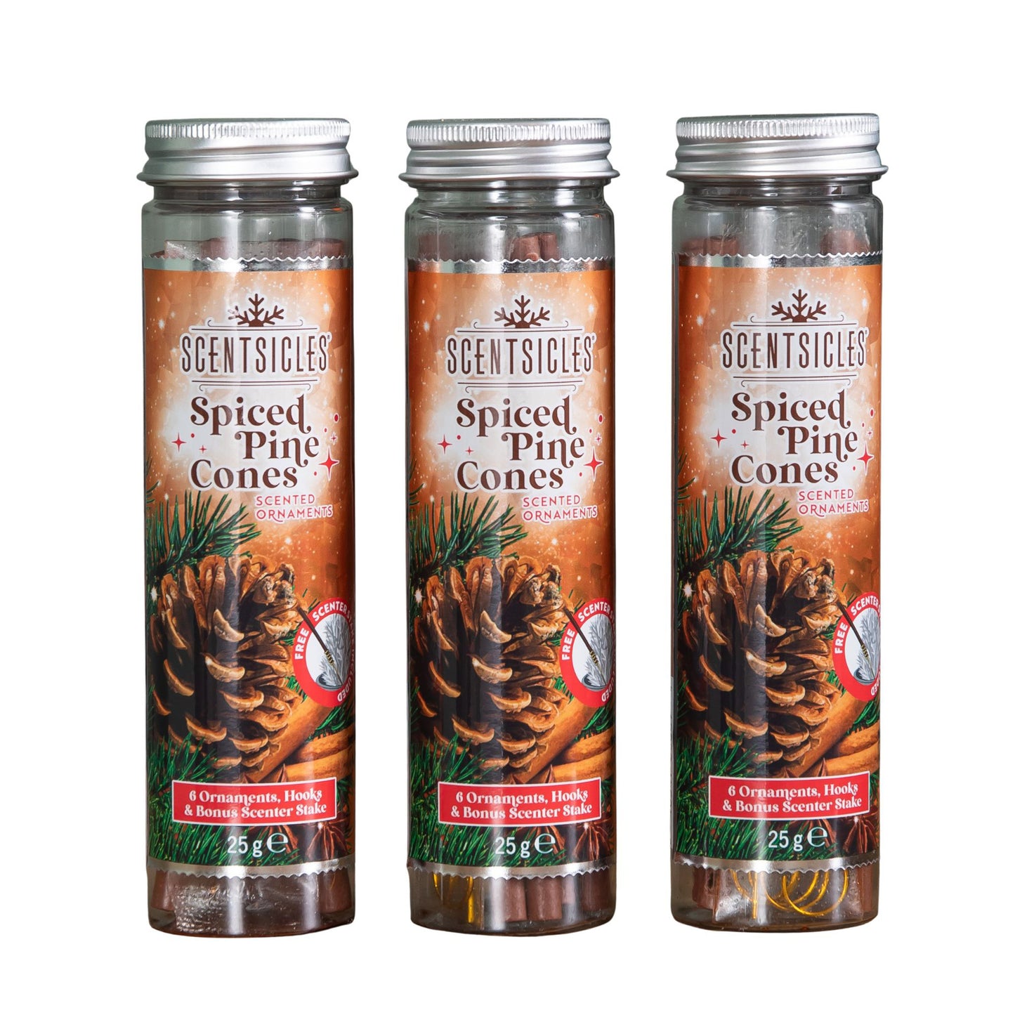 3 Packs of 25g Spiced Pine Cones Scented Christmas Scentsicles with Hanging Hooks